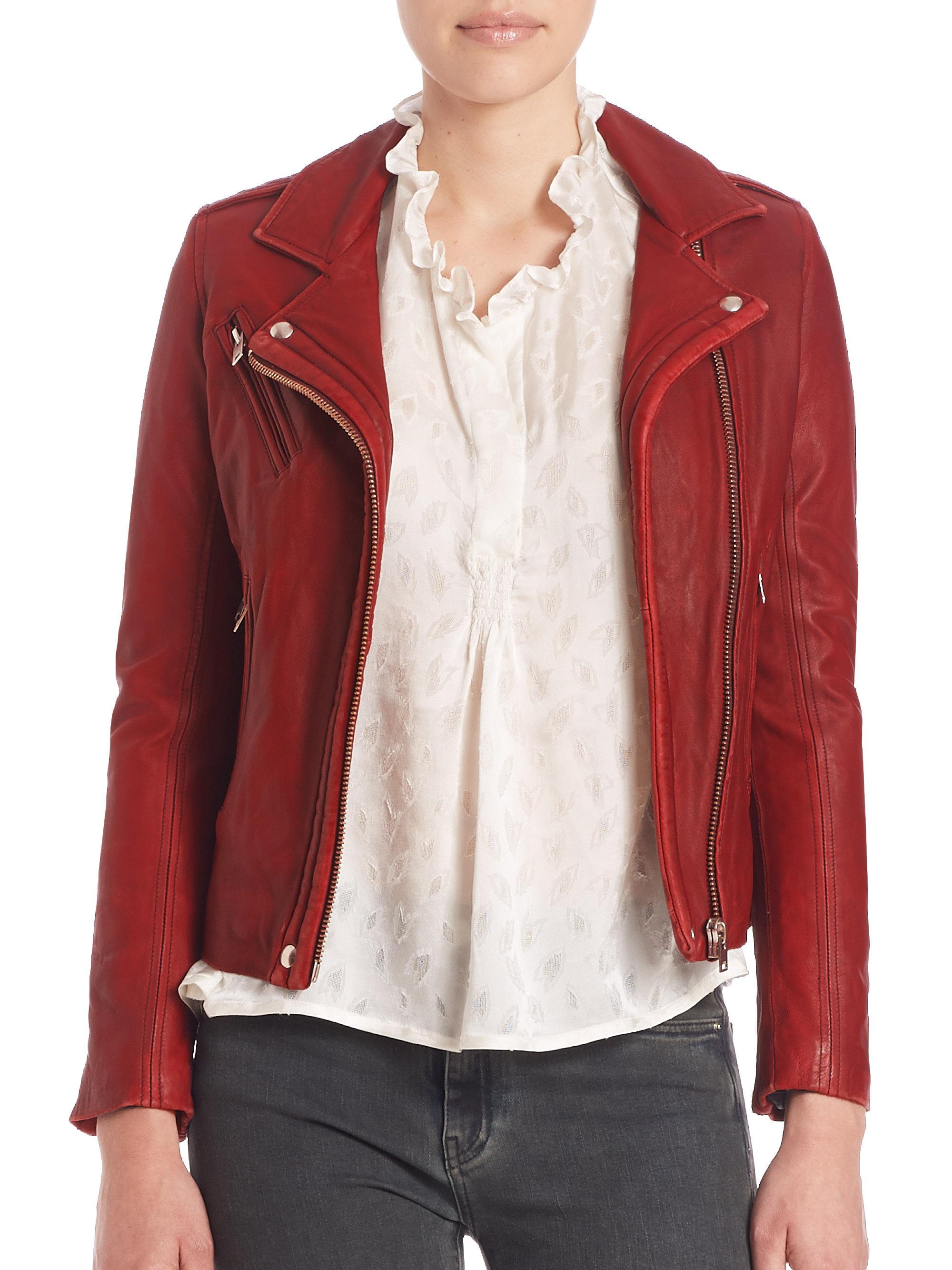 Iro Han Leather Moto Jacket In Ruby Red Lyst