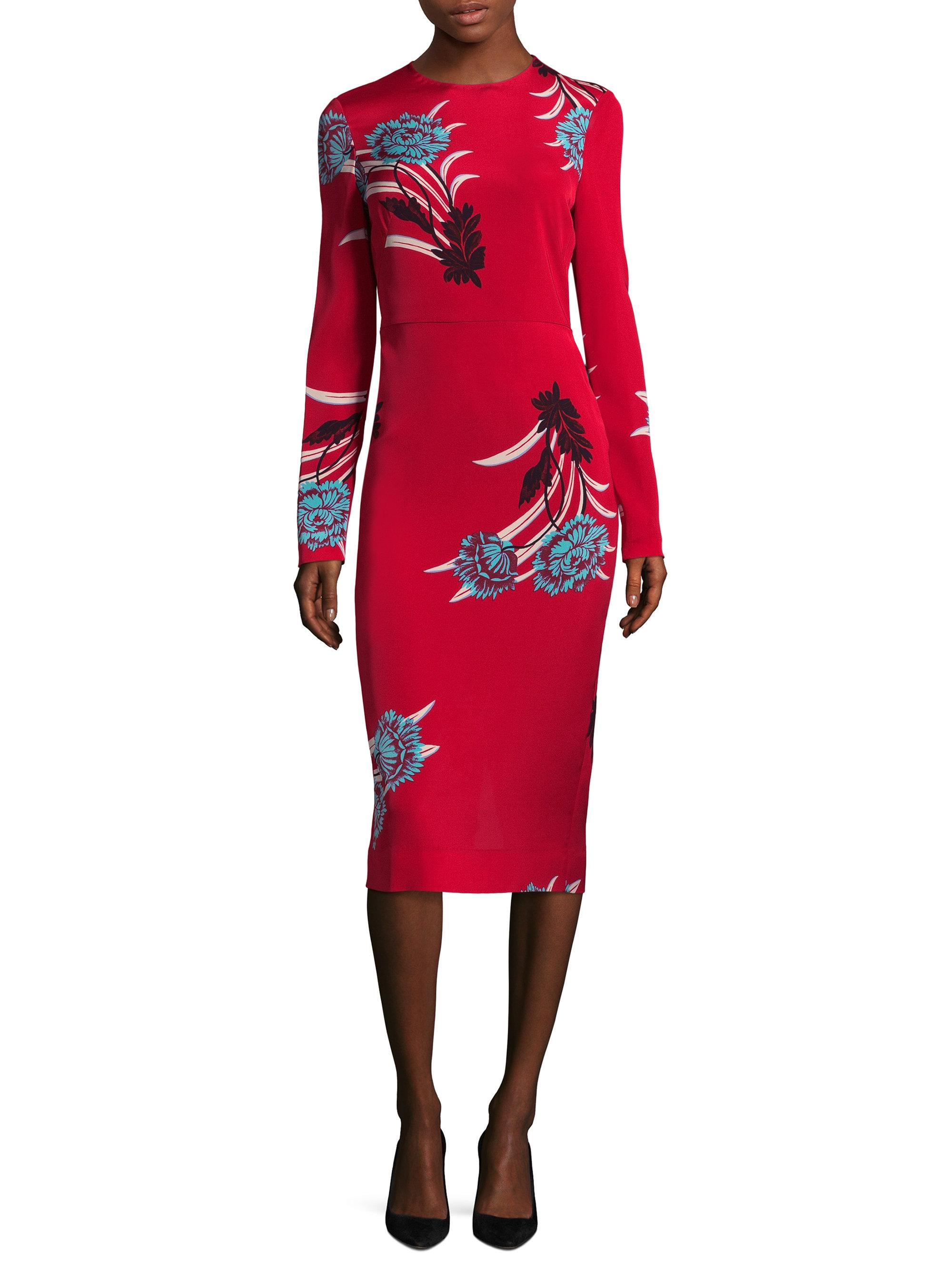 Long-sleeve Floral Sheath Dress 