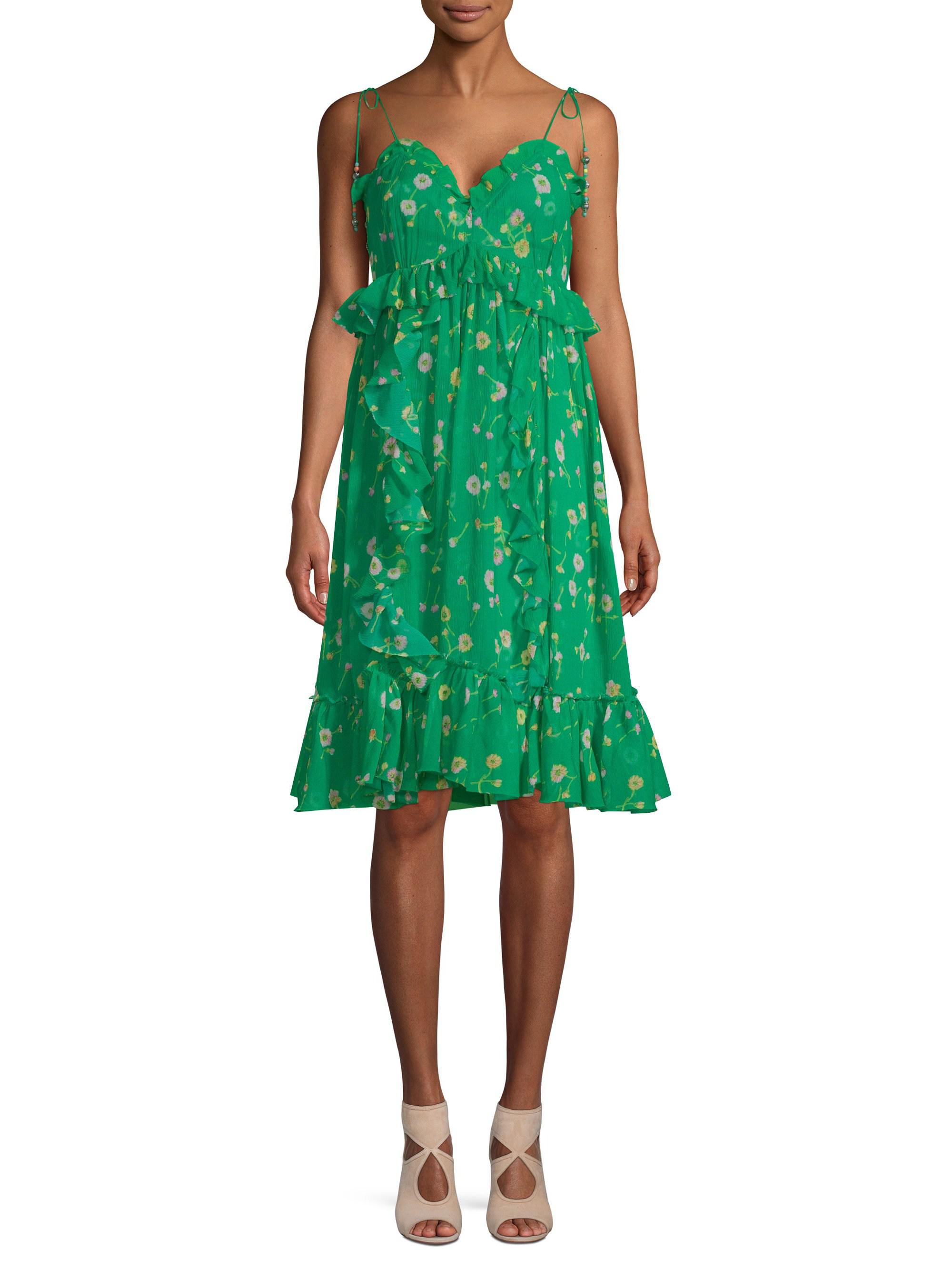 The Kooples Silk Floral Shoulder Tie Dress in Green - Lyst