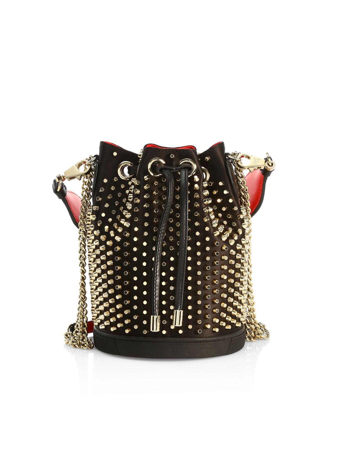Christian Louboutin Marie Jane Studded Leather Bucket Bag in Black | Lyst