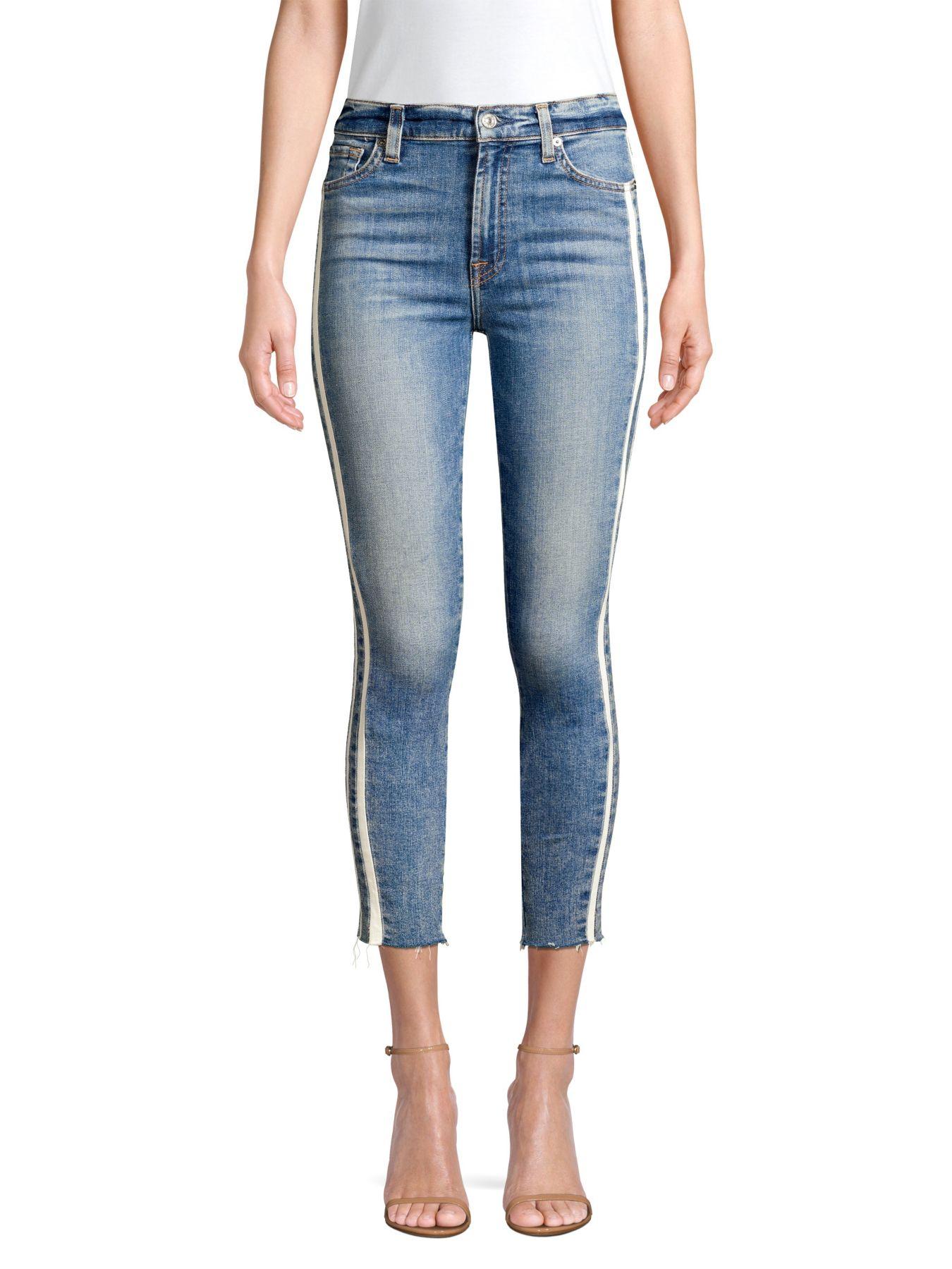 7 For All Mankind Racing Stripe Ankle Skinny Jeans in Blue | Lyst