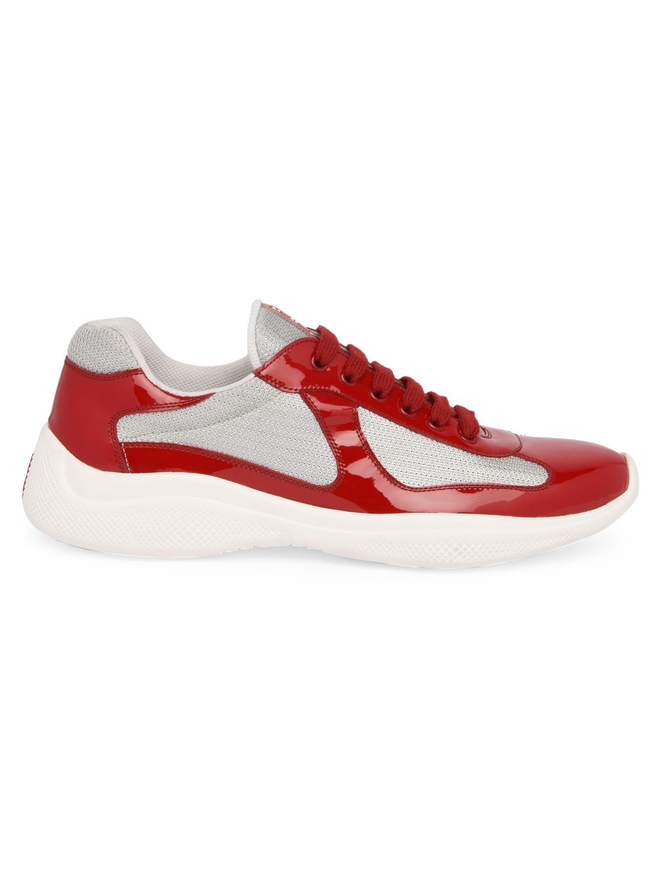 Prada Leather Americas Cup Sneakers in Red for Men - Save 58% - Lyst