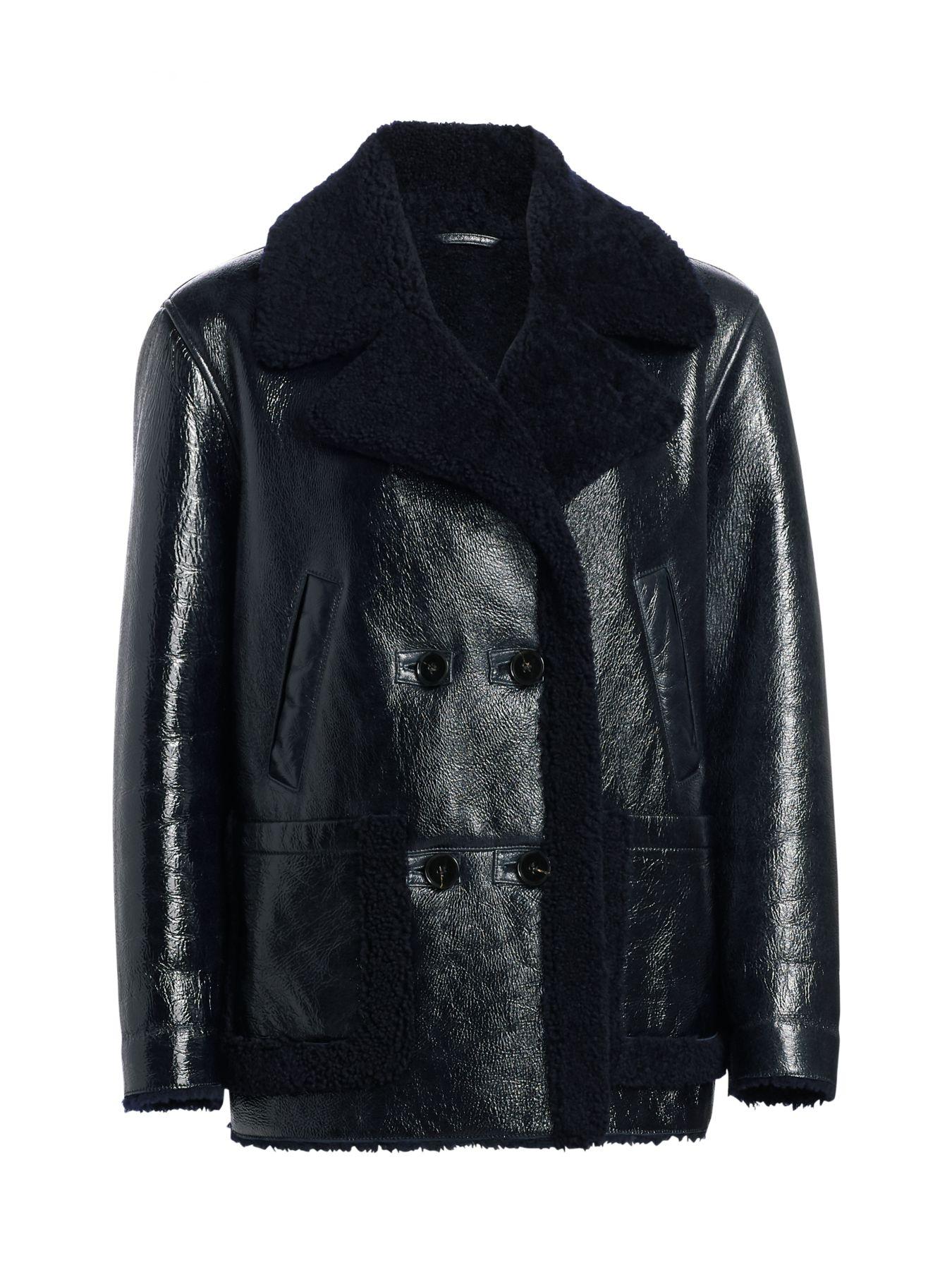 theory patent shearling jacket