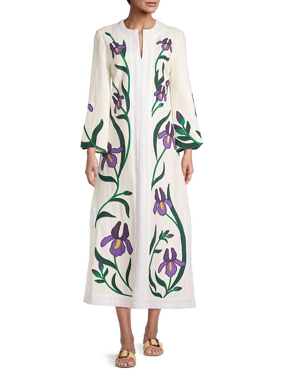 Tory Burch Iris Embroidered Linen Caftan in White | Lyst