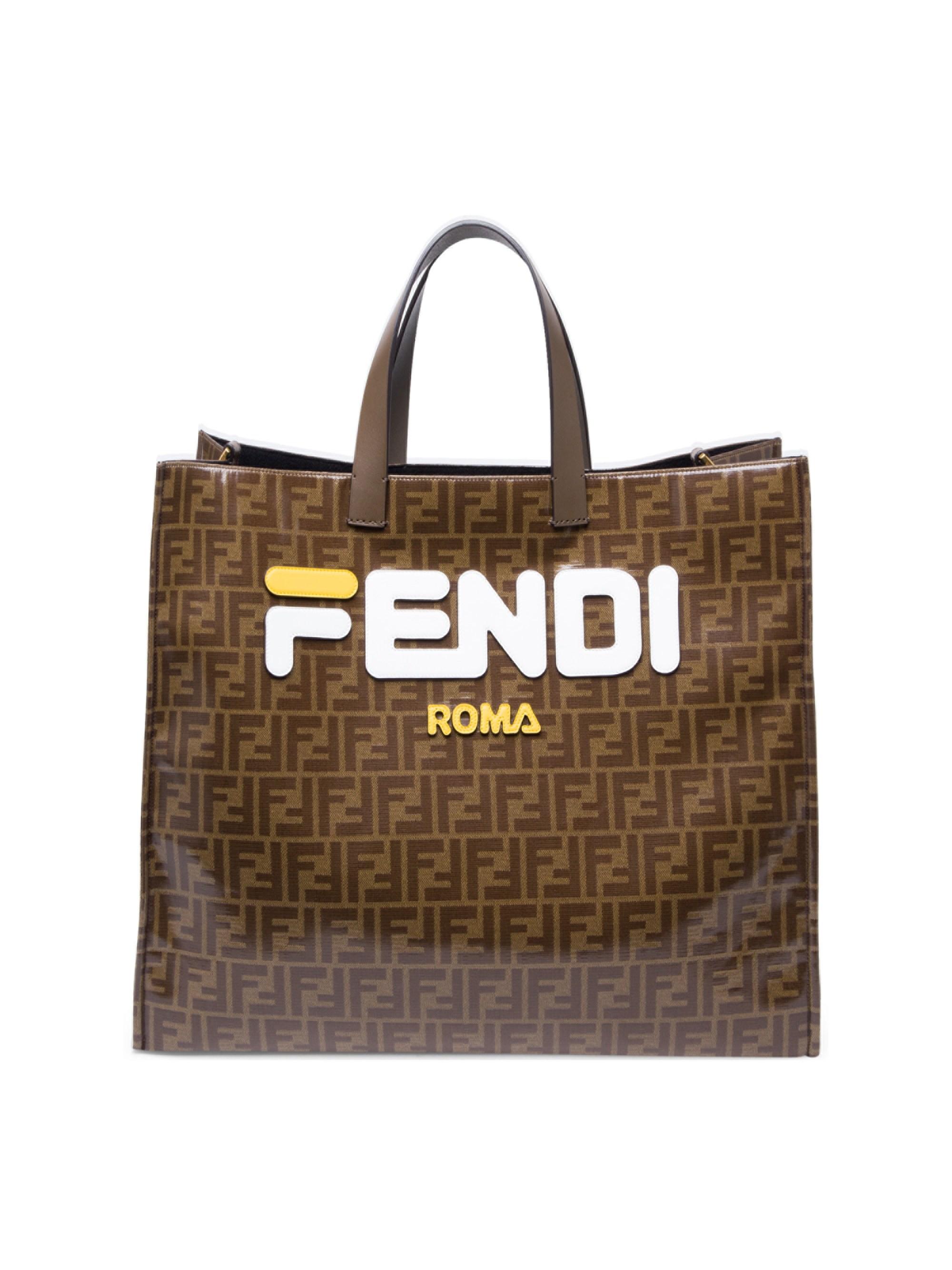 Fendi Leather Women's Mania Shopper Bag - Yellow Print in Brown/Yellow ...