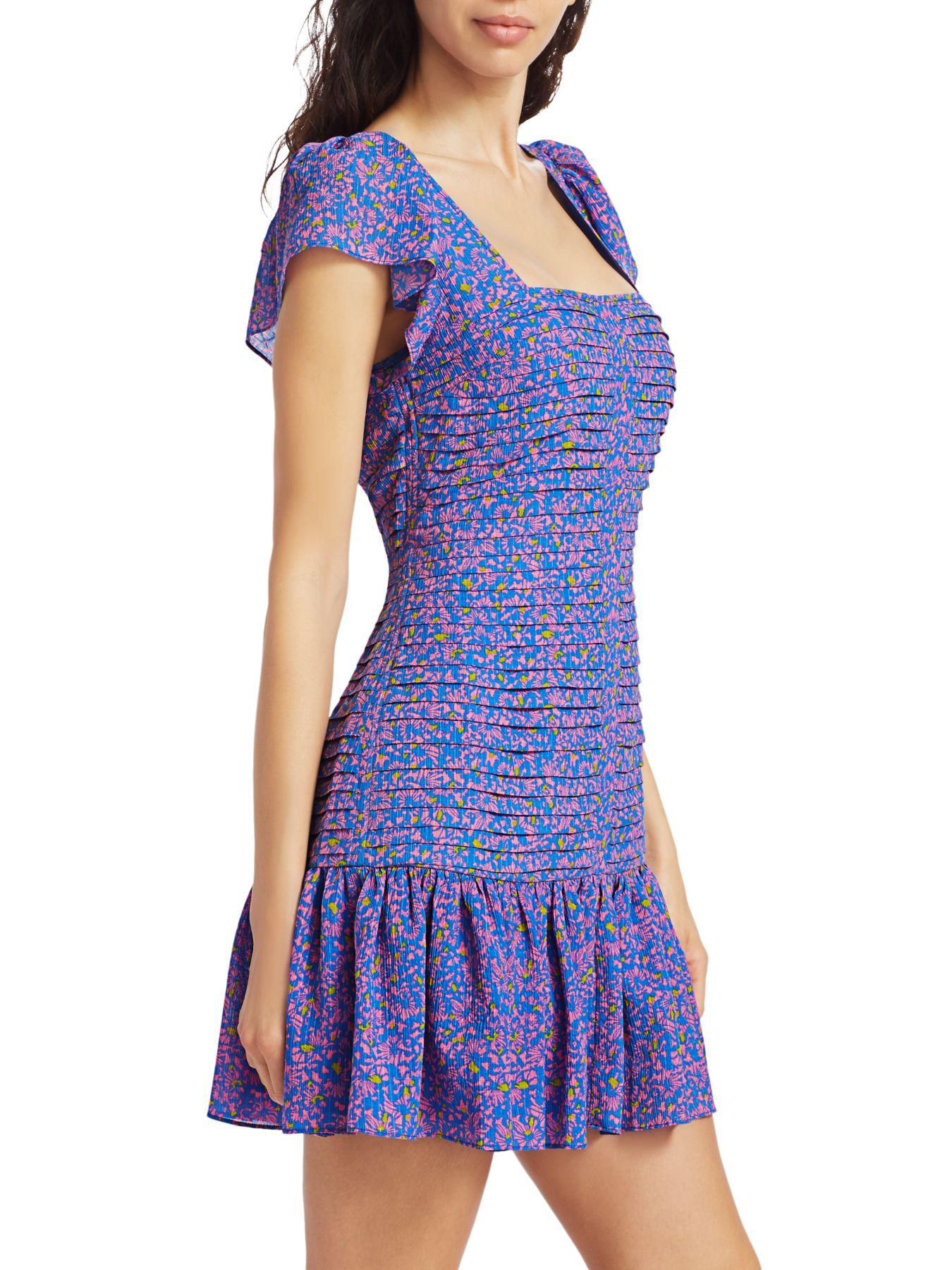 Tanya Taylor Silk Yvette Confetti Print Smocked Mini Dress in Blue - Lyst