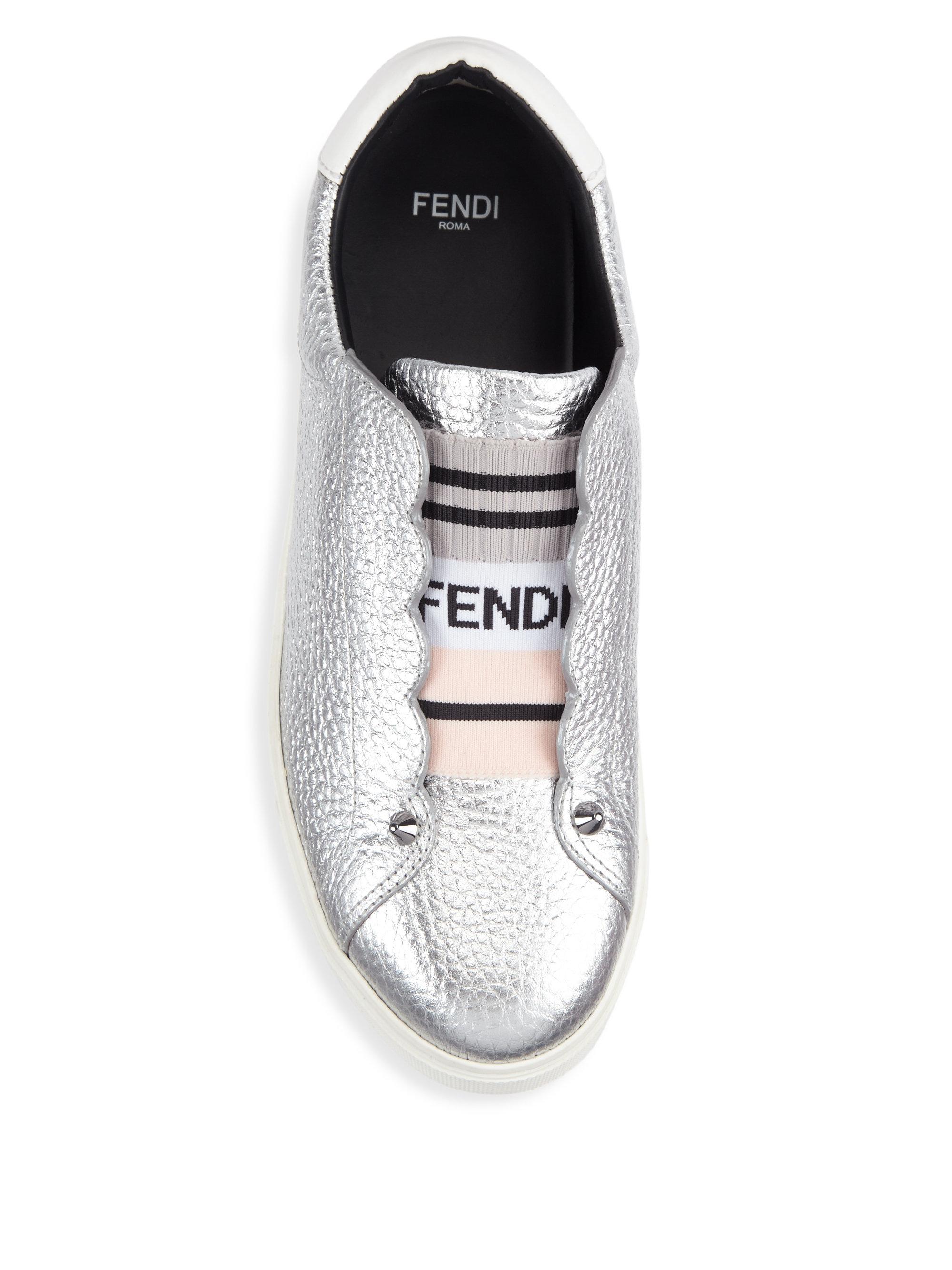 Fendi Leather Rockoko Slip-on Sneakers 