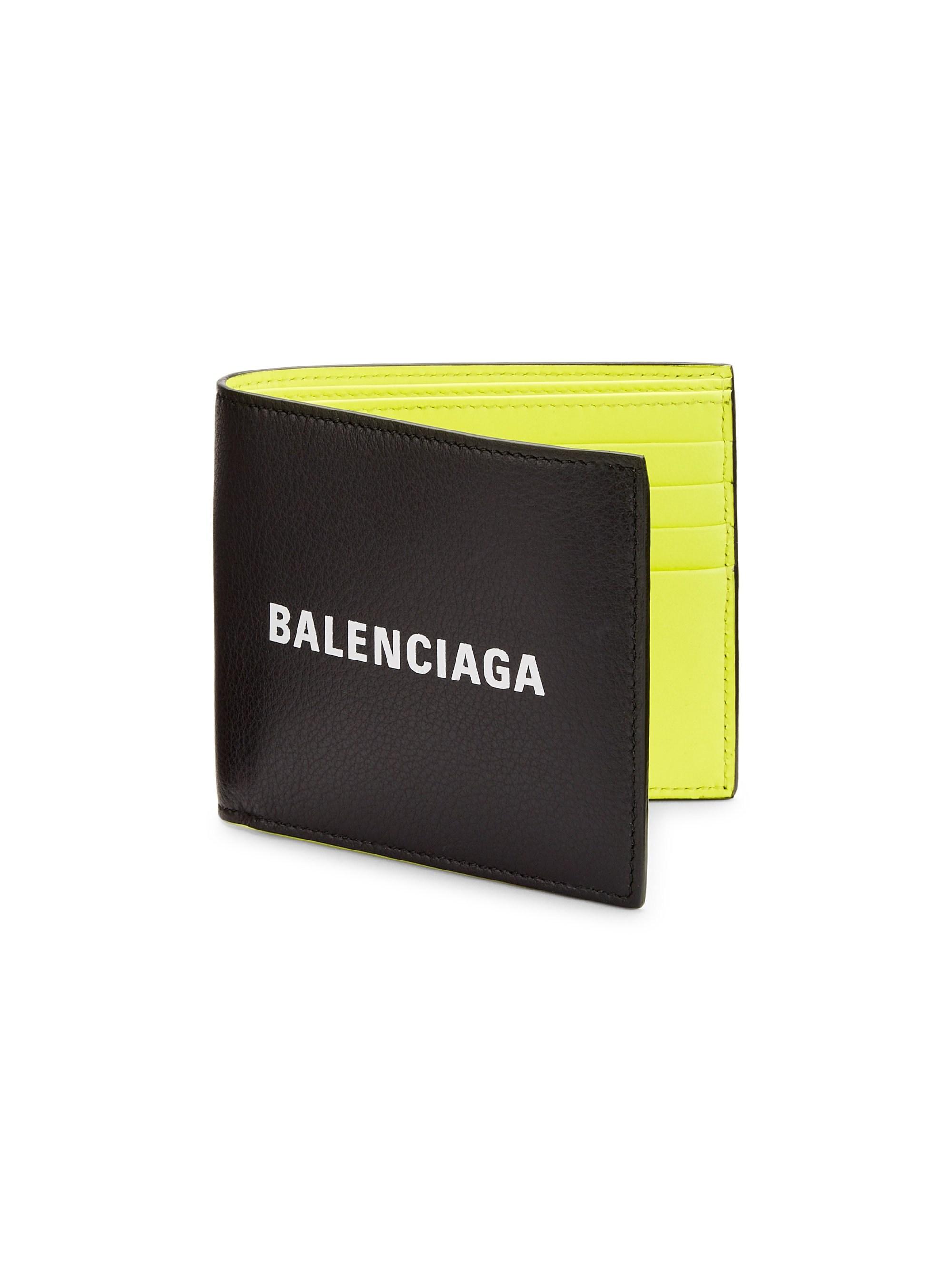 Balenciaga Logo Leather Bifold Wallet in Black White Yellow (Yellow) for Men  - Lyst