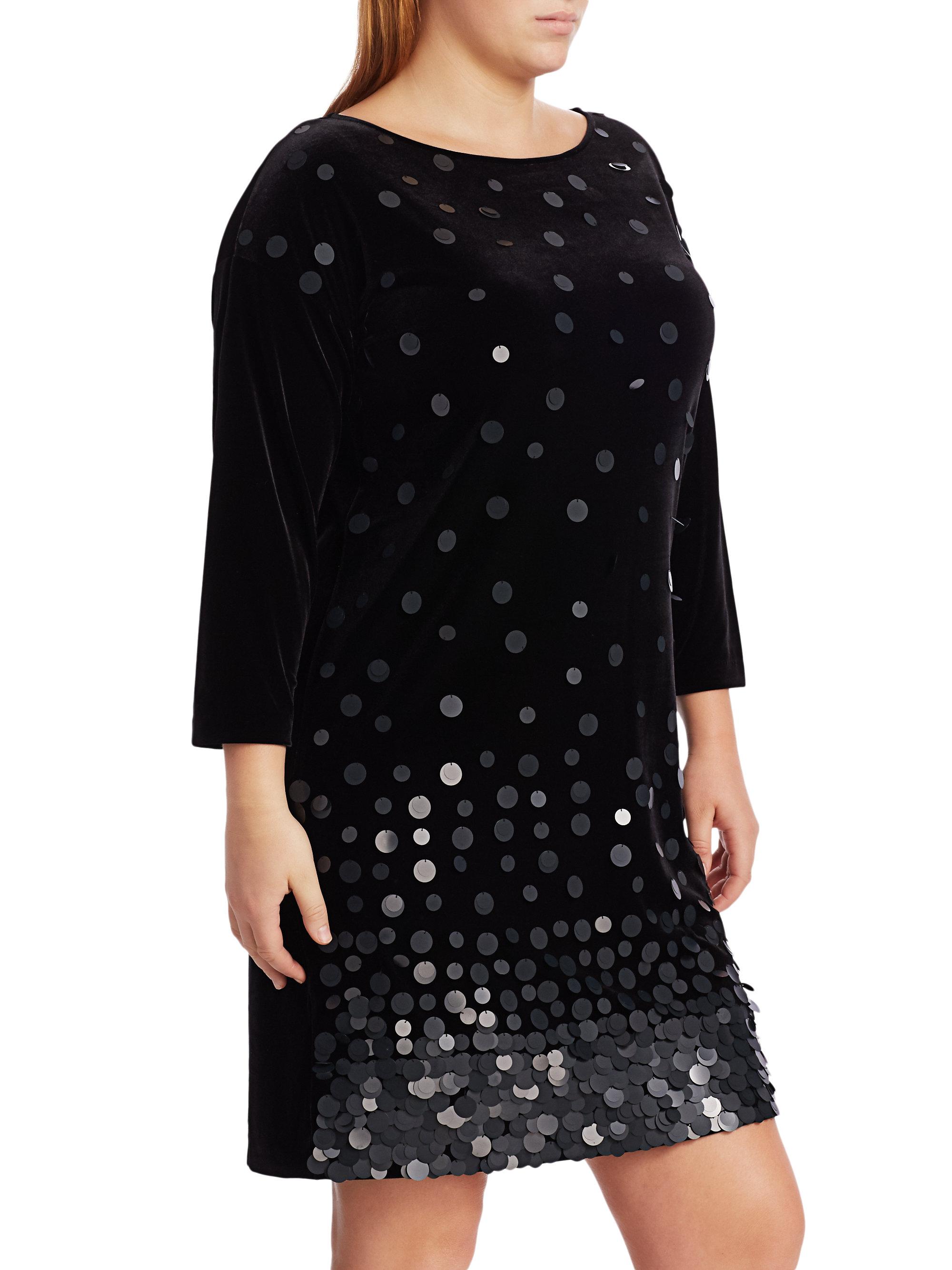 Joan Vass Classic-fit Sequin Velvet Shift Dress in Black - Lyst