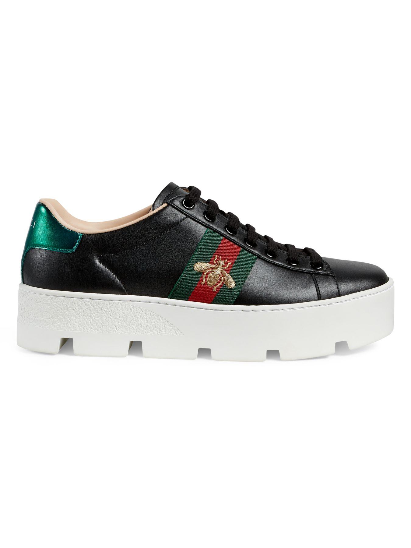 Gucci New Ace Leather Platform Sneakers in Black - Save 5% - Lyst