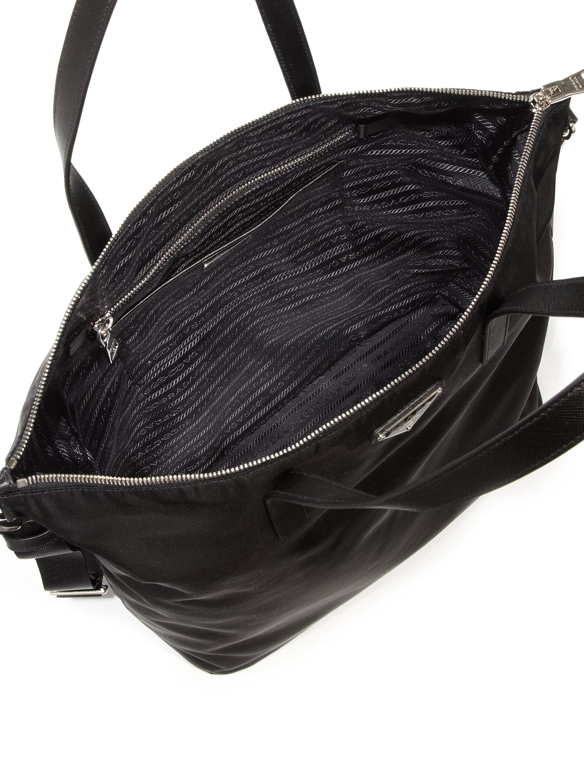 Prada Nylon & Leather Zip Tote in Black | Lyst