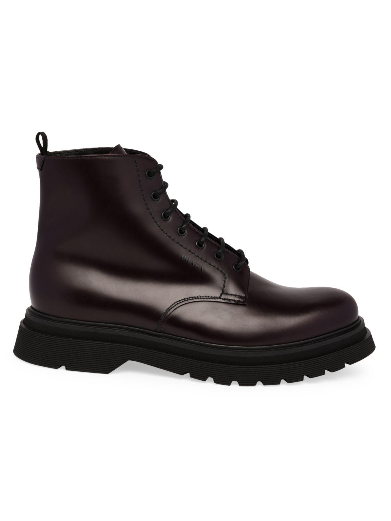 Prada Spazzolato Rois Leather Lace-up Combat Boots in Black for Men - Lyst