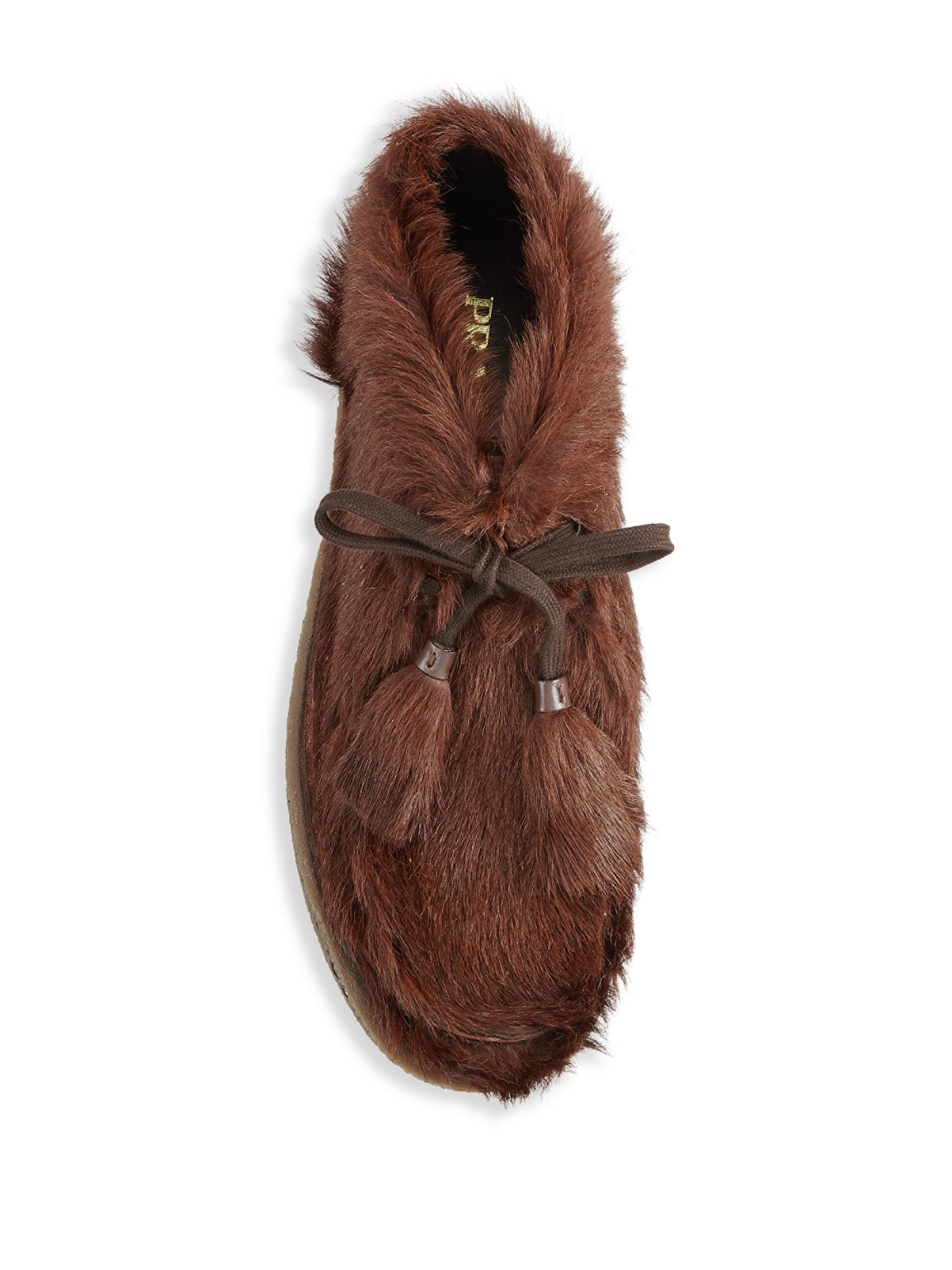 Prada Fur Calf Hair Chukka Boots in Brown | Lyst