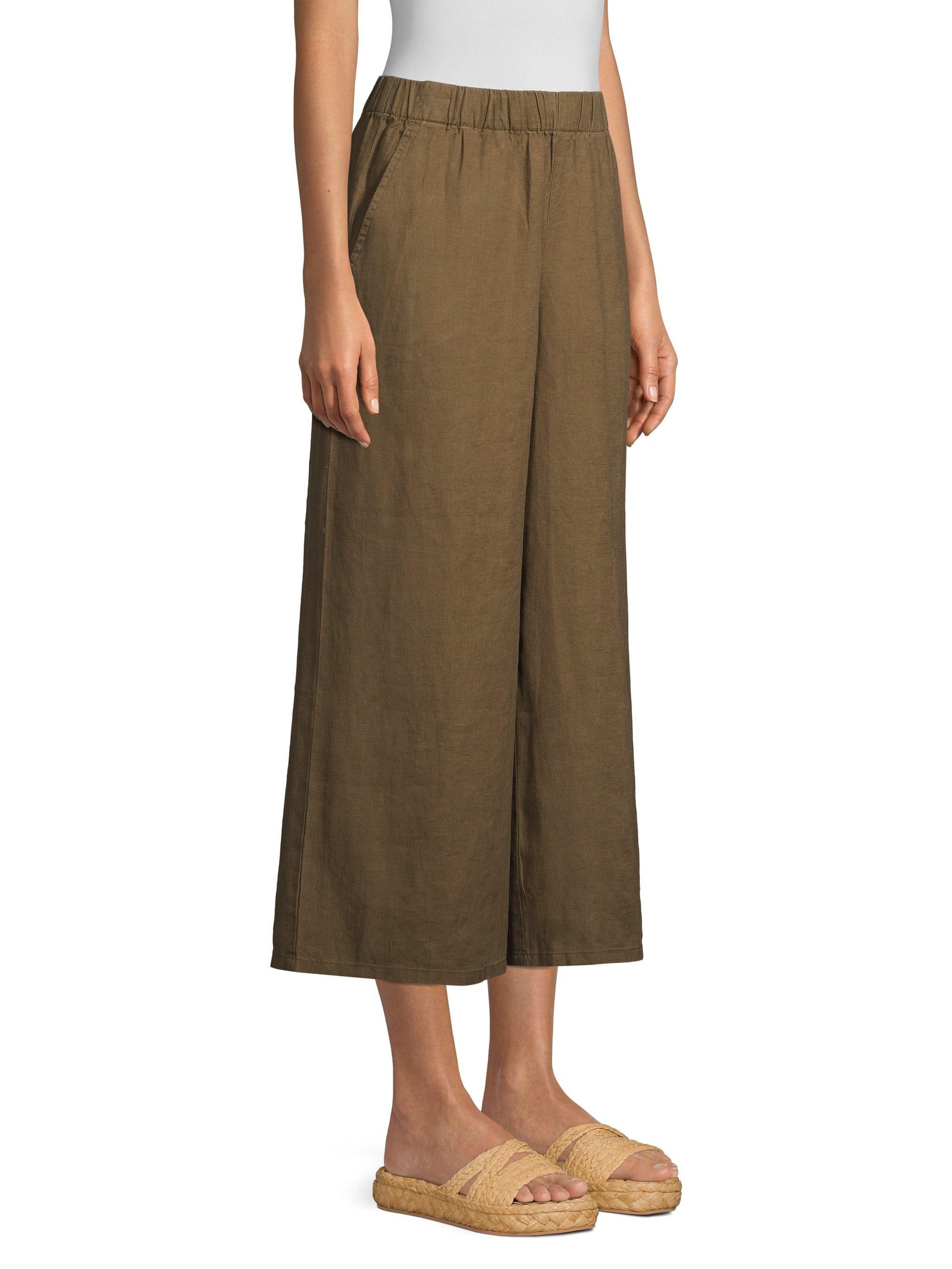 Eileen Fisher Organic Linen Wide-leg Cropped Pants in Brown - Lyst