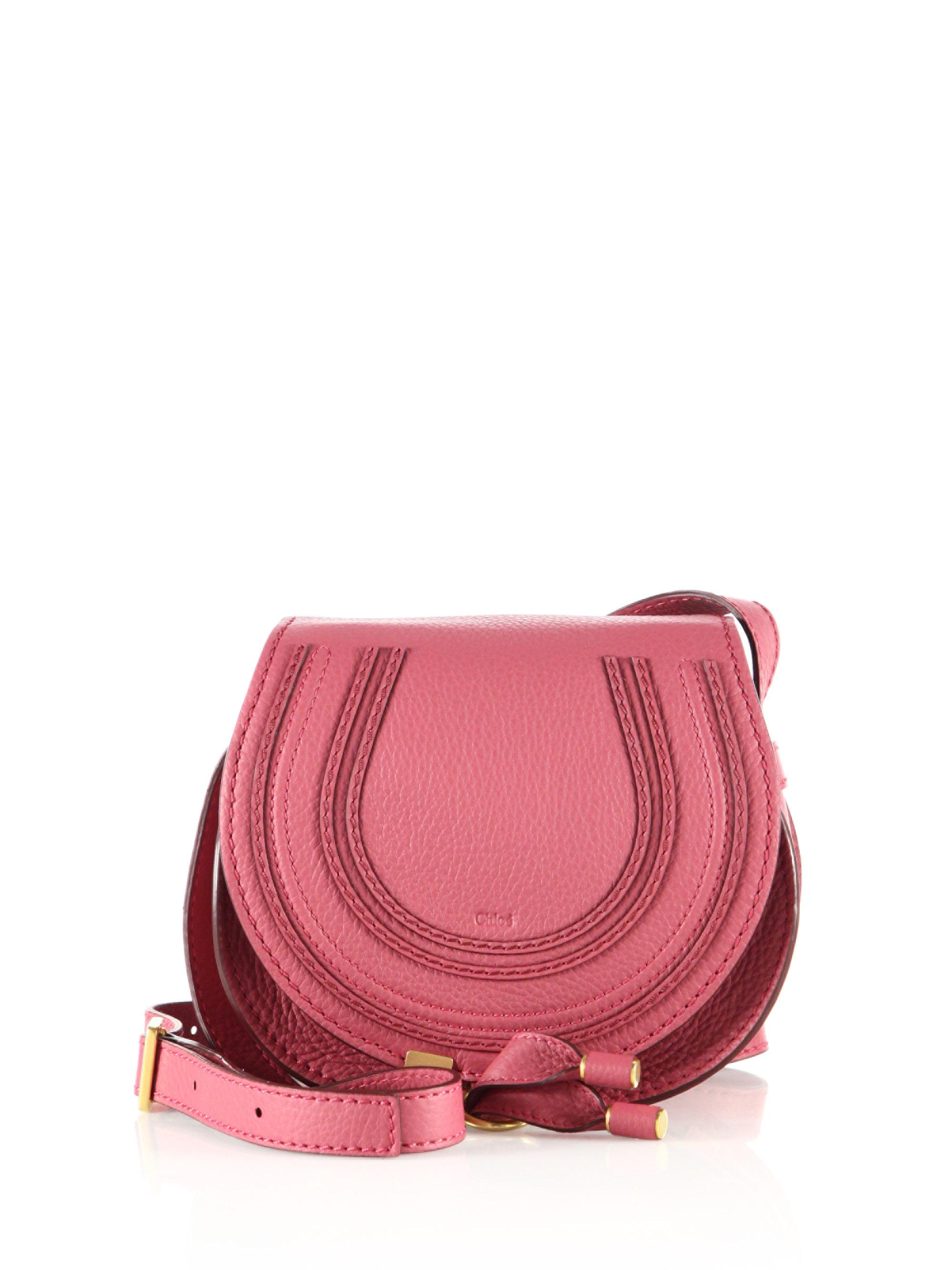 Chloe Mini Drew Genuine Leather Foldover Crossbody Saddle Purse Bag Pink Cream