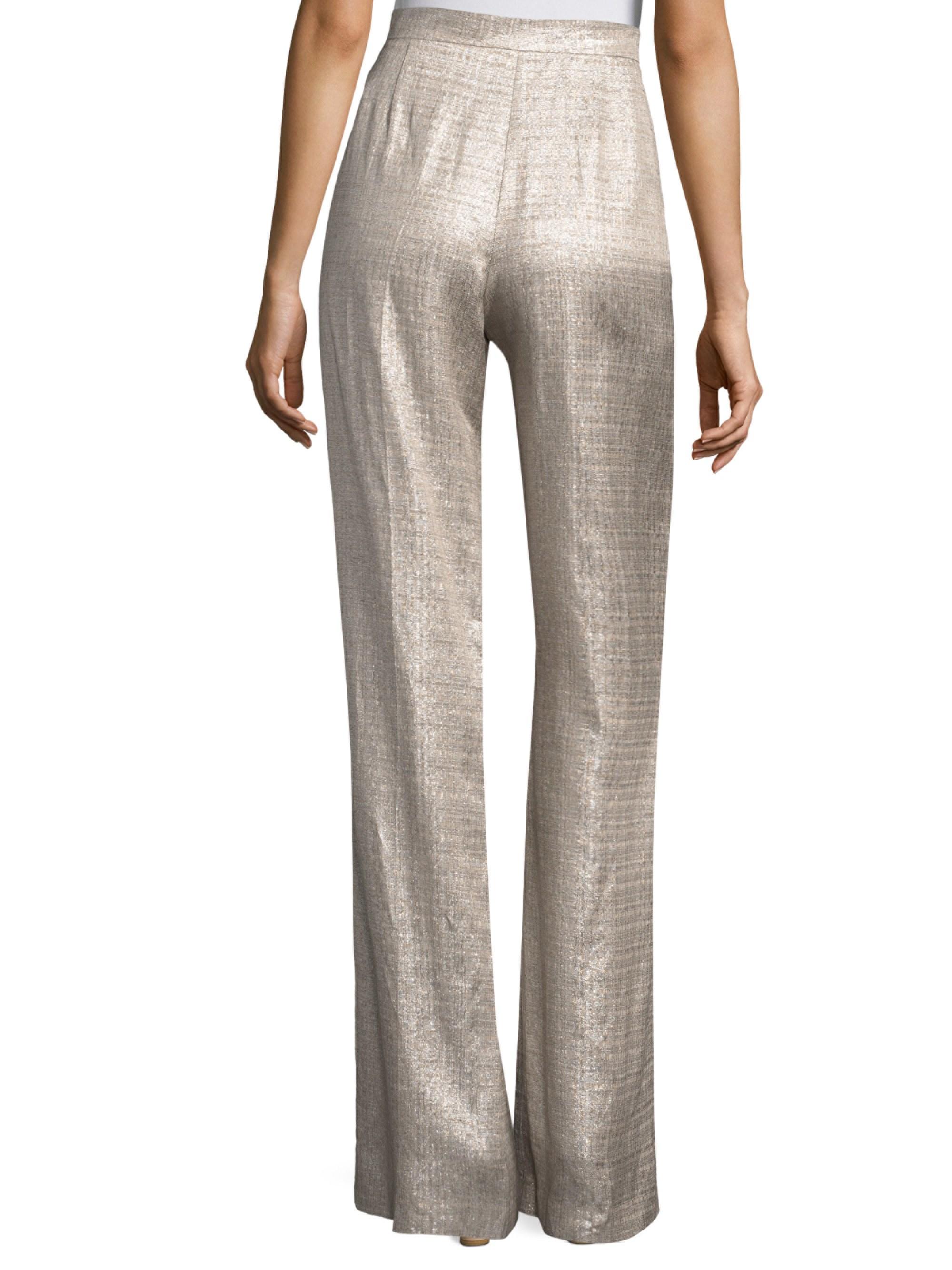 Etro Silk Silver Trousers in Metallic | Lyst