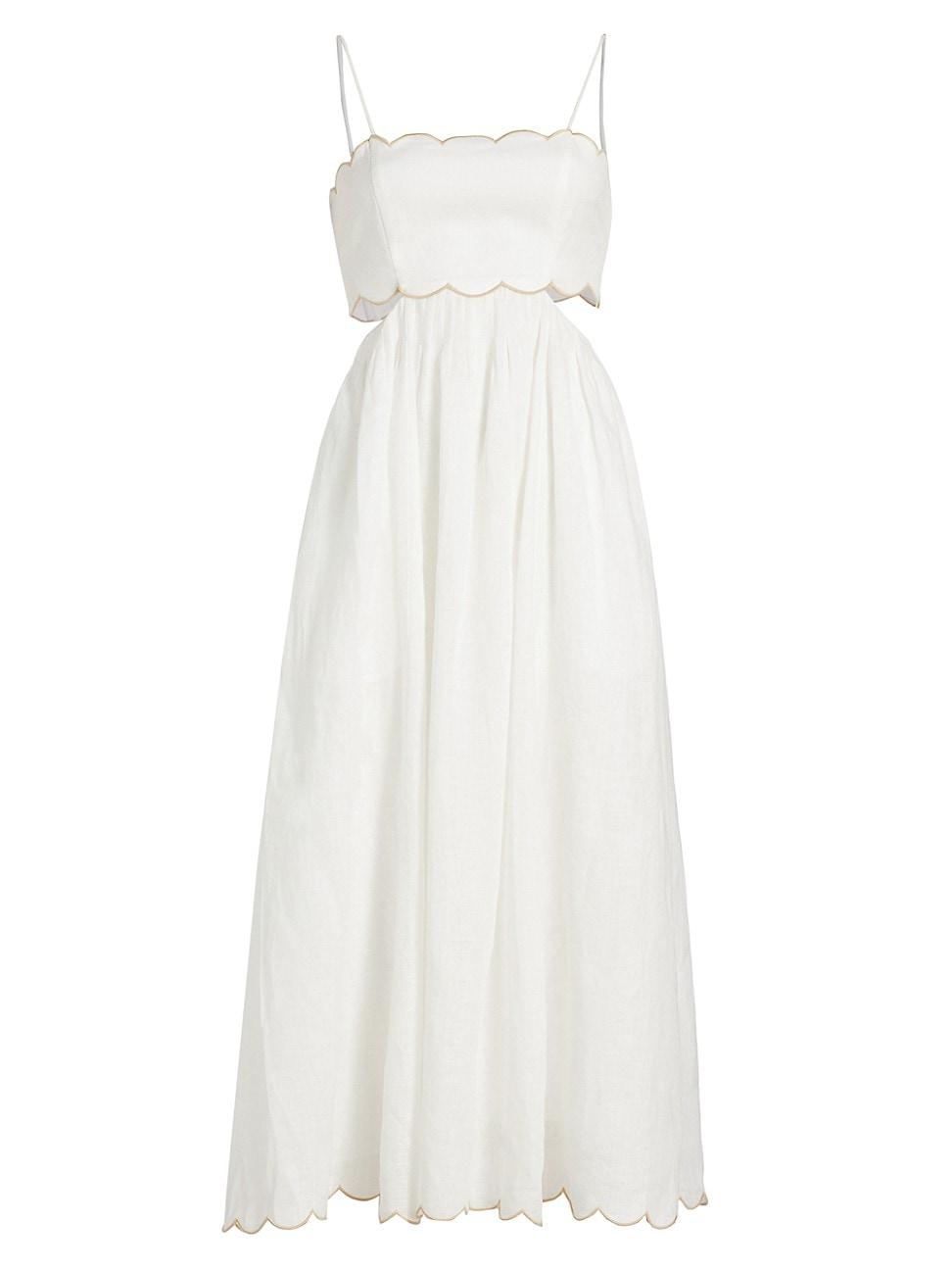 Zimmermann Devi Scalloped Cut-out Midi-dress in White | Lyst