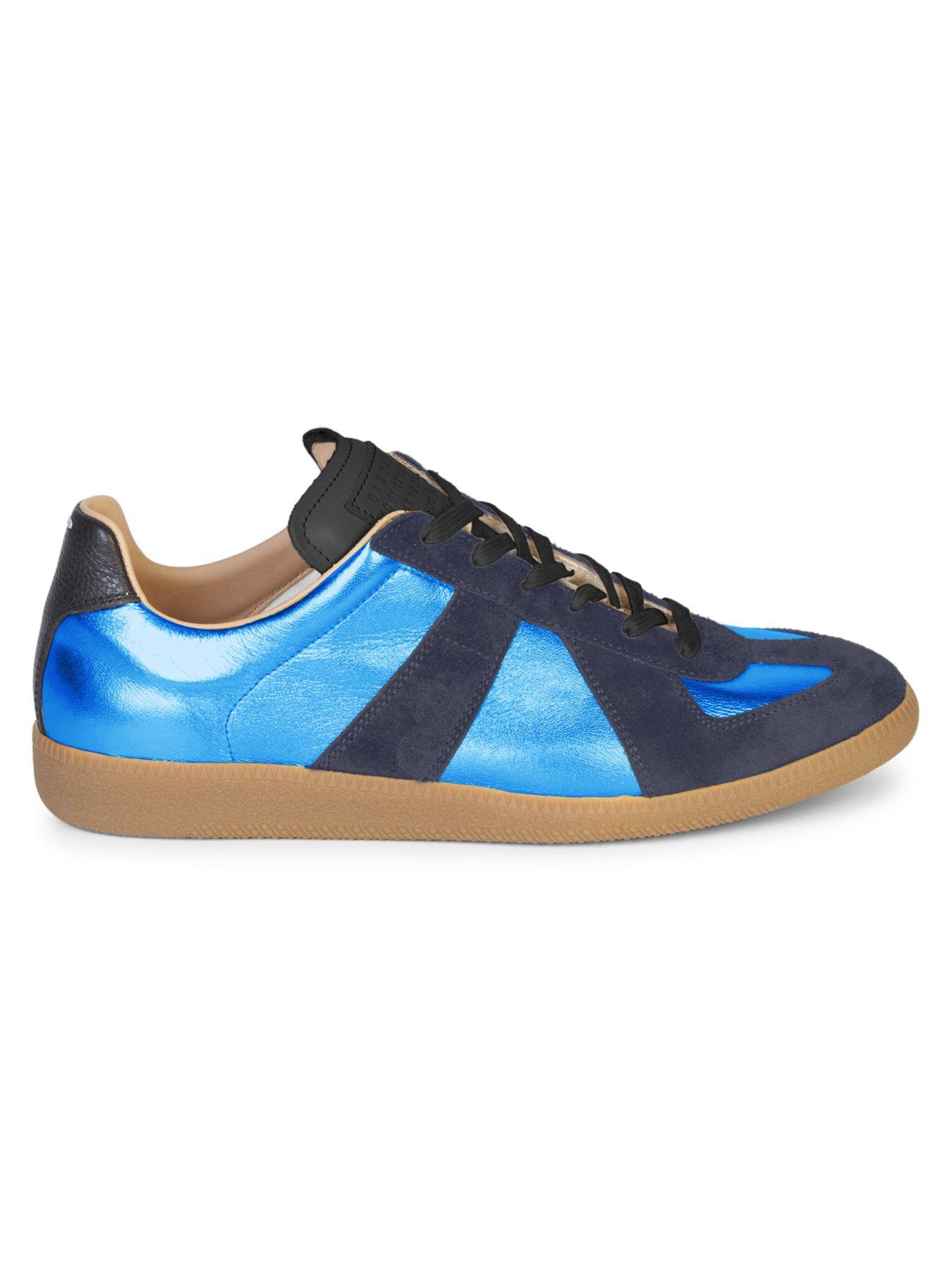Maison Margiela Leather Metallic Replica Sneakers in Blue