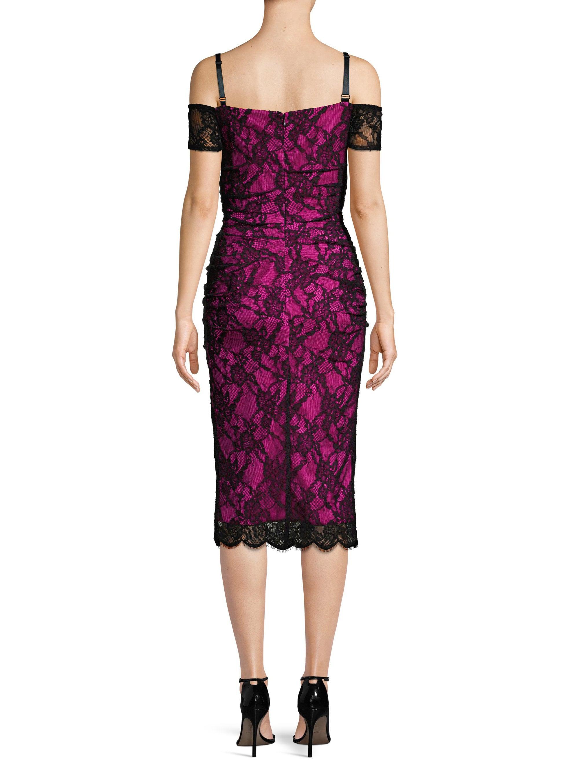 plum lace cold shoulder midi dress