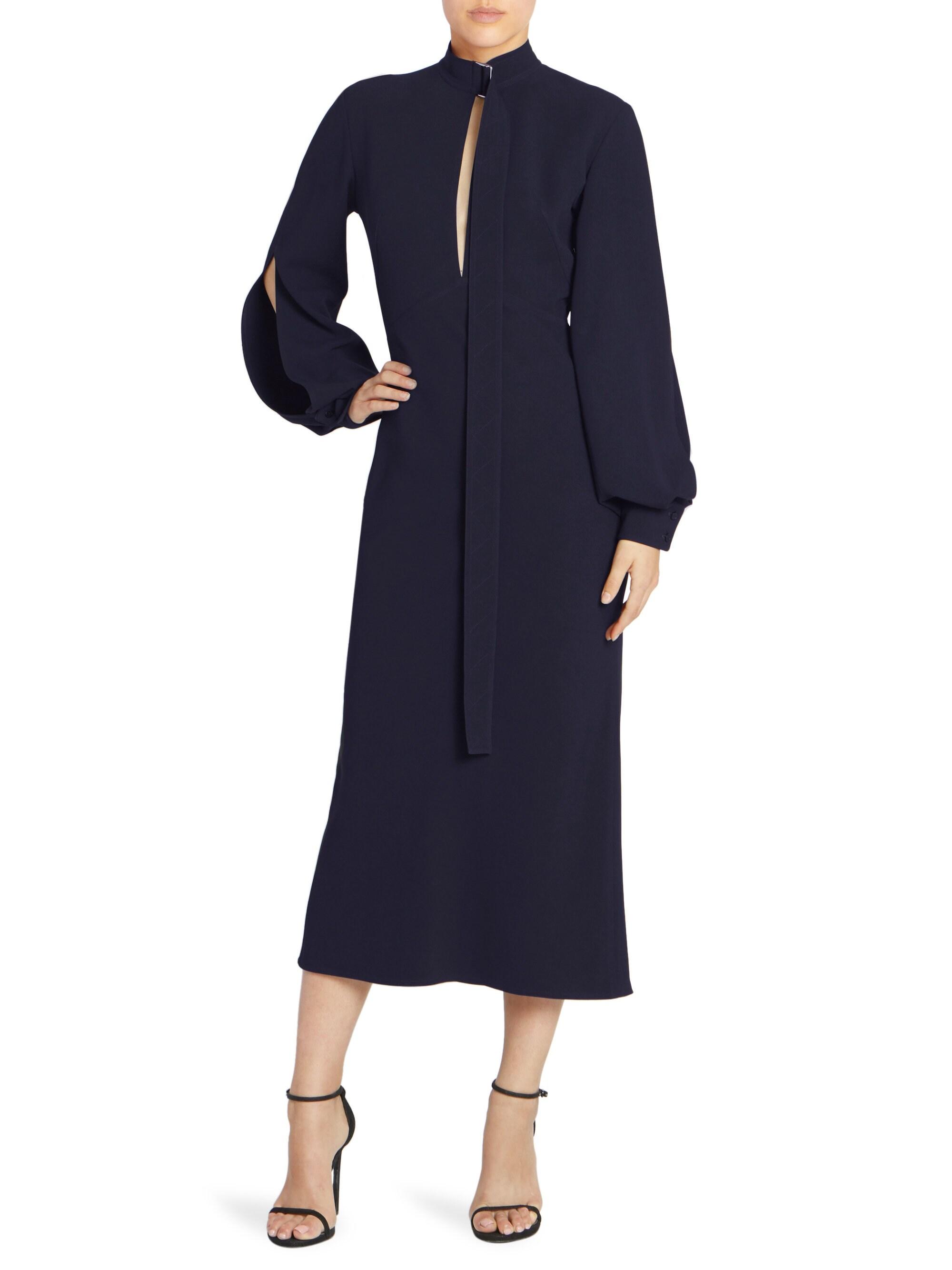 victoria beckham slash front midi dress