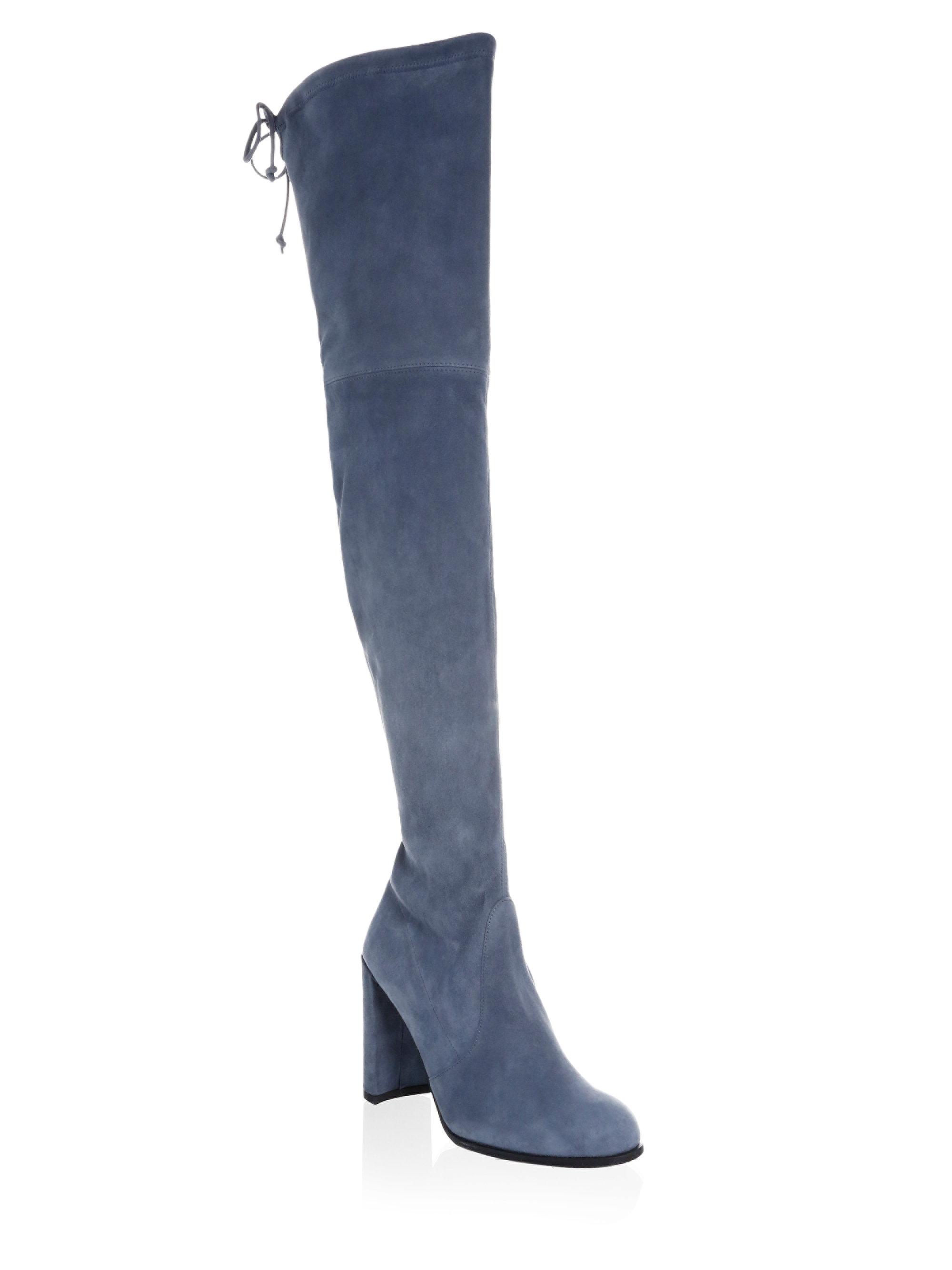 blue suede over the knee boots