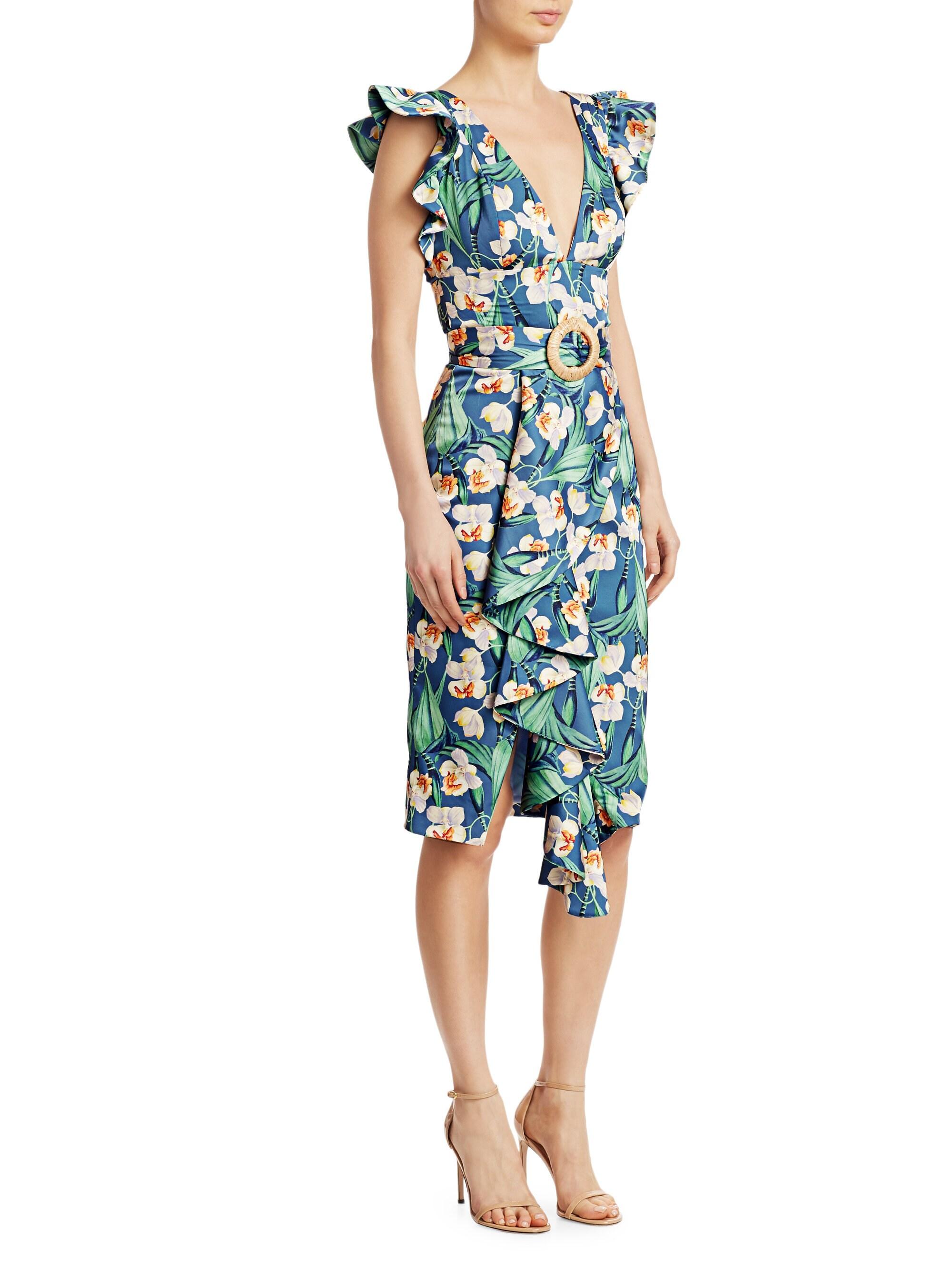 PATBO Floral Belted Midi Dress in Blue - Lyst