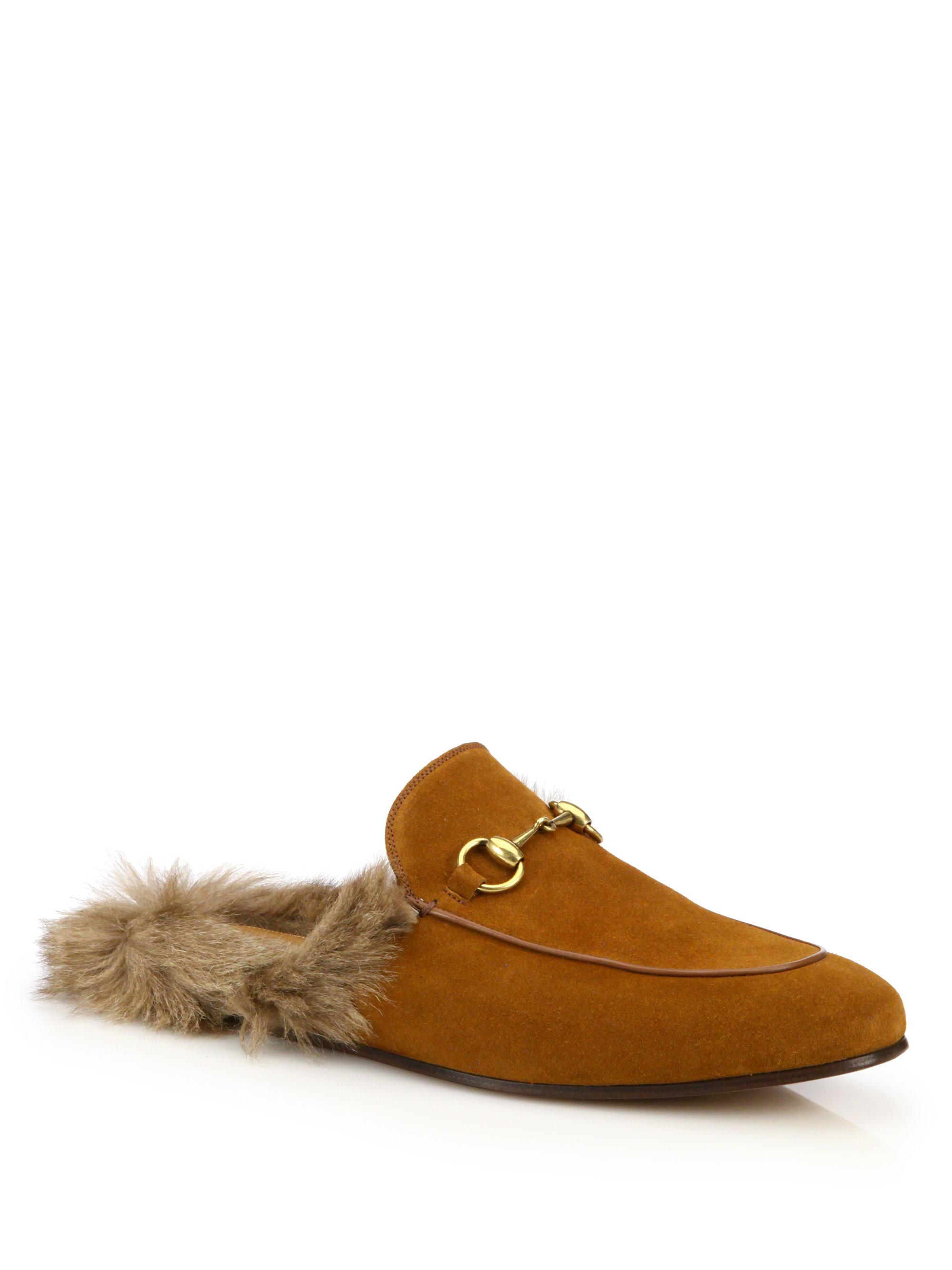 Gucci Suede Fur Loafers in Brown Lyst