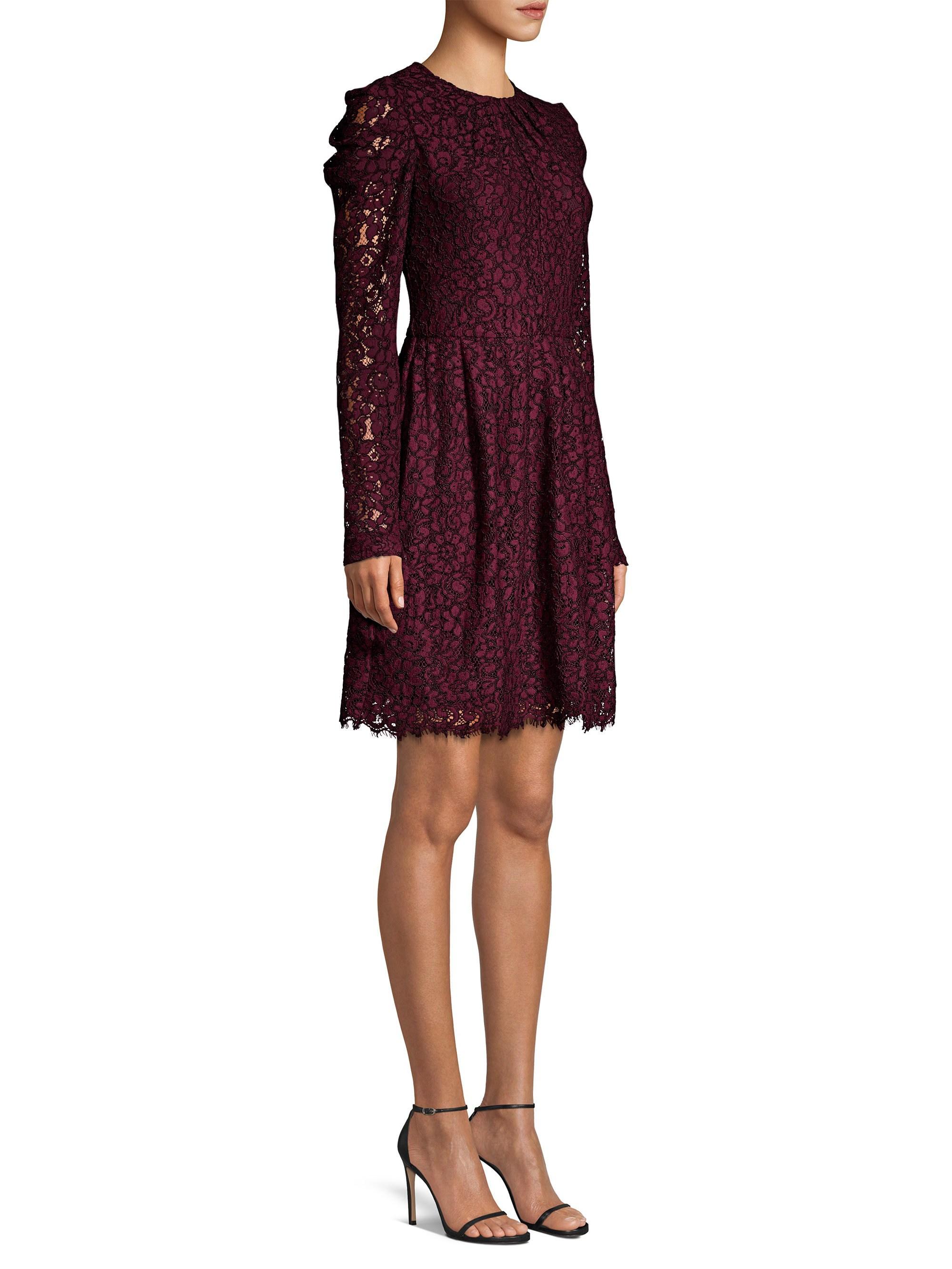 Lyst - MICHAEL Michael Kors Floral Lace Long-sleeve Dress in Purple ...