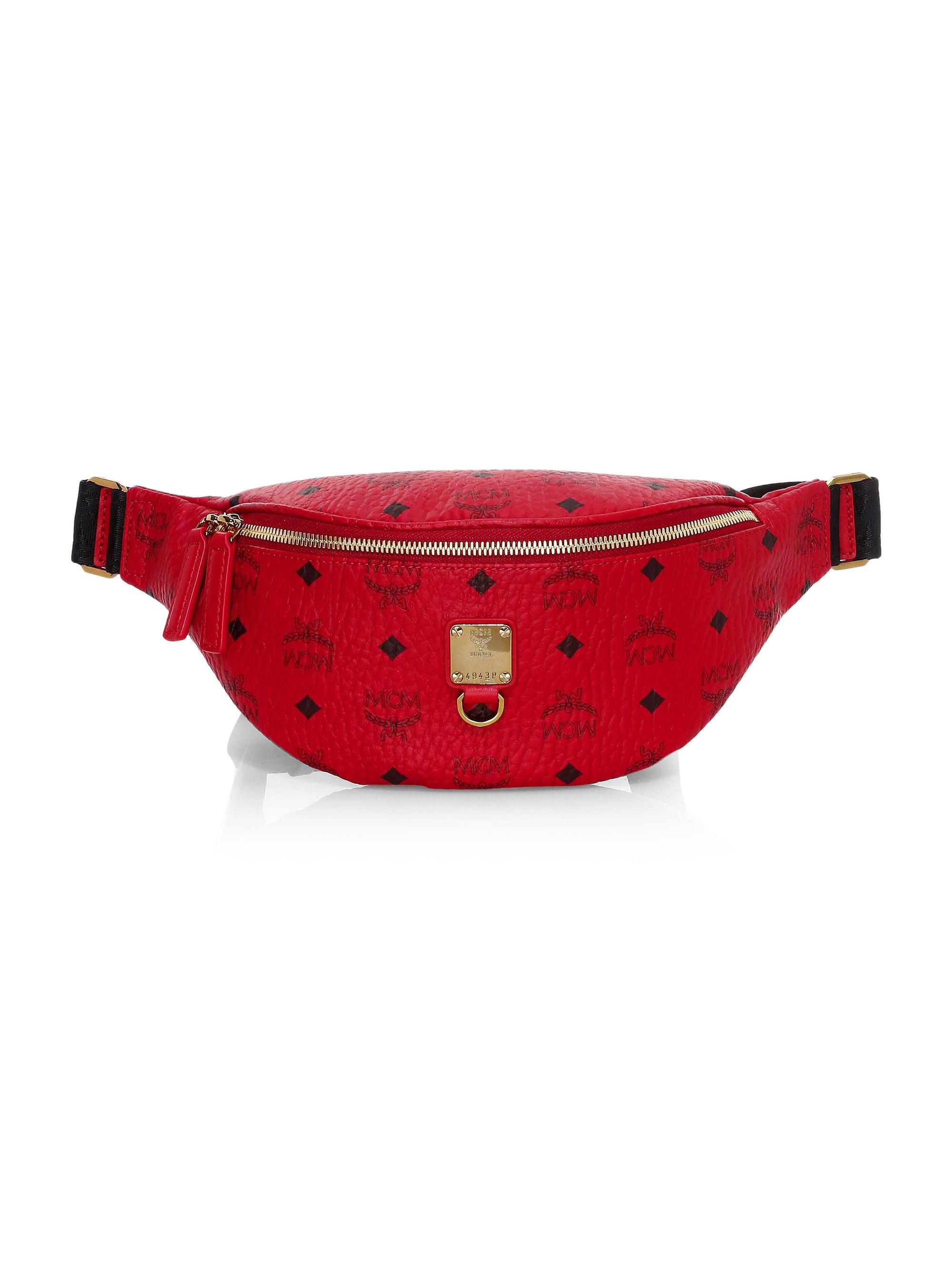 red mcm fanny pack