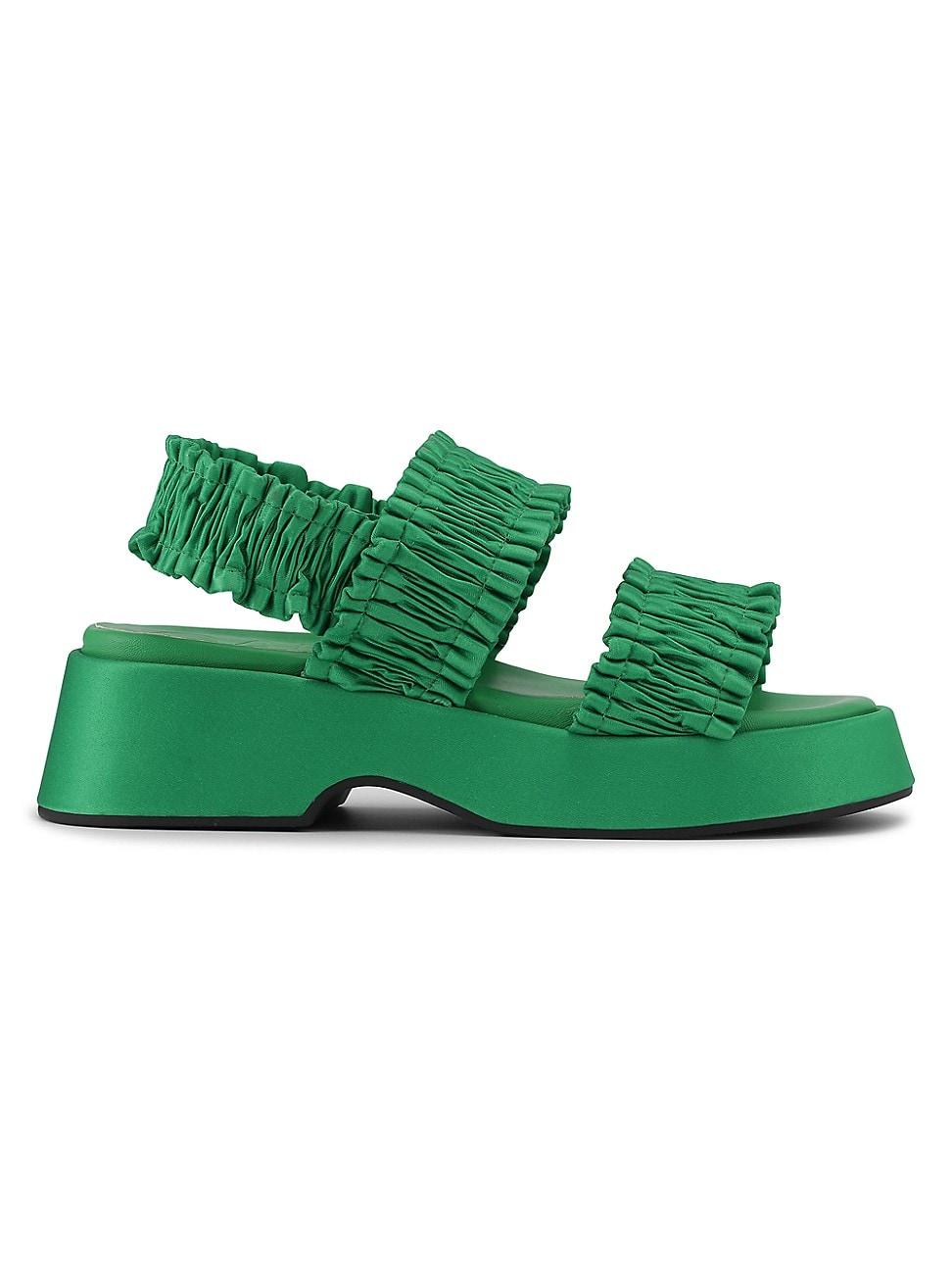 Ganni Smocked Platform Sandals in Green Lyst