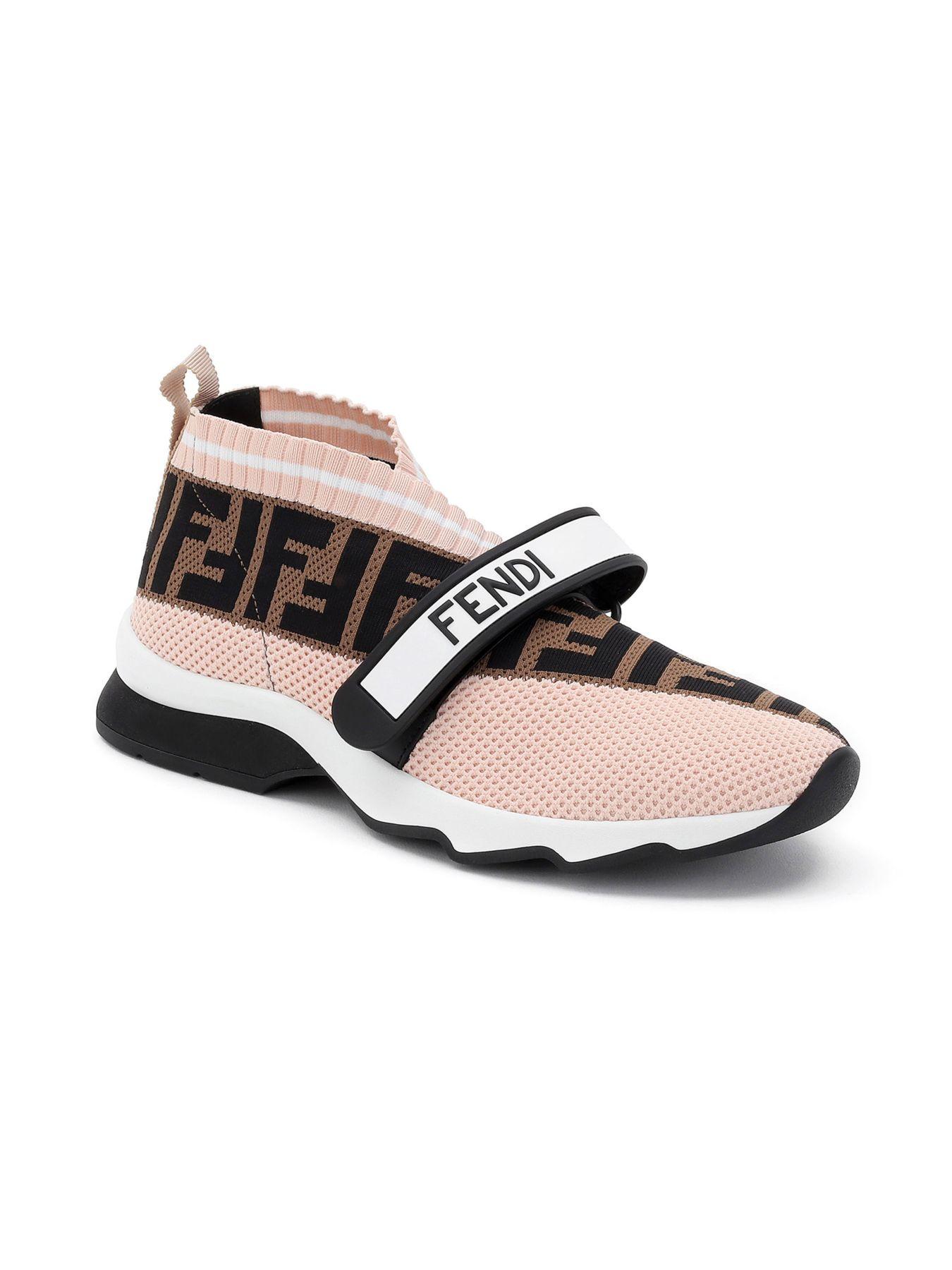 Fendi Leather Rockoko Knit Sneakers in Pink - Lyst