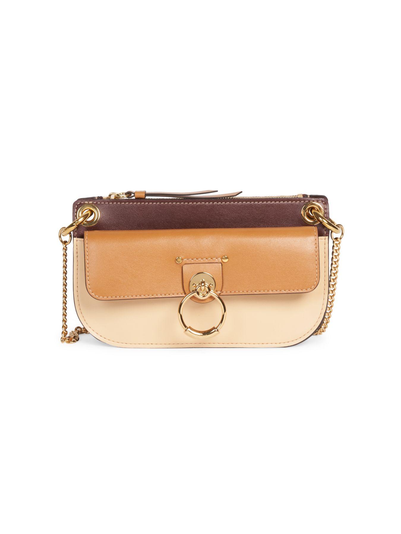 Chloé Mini Tess Colorblock Leather Crossbody Bag in Brown - Lyst