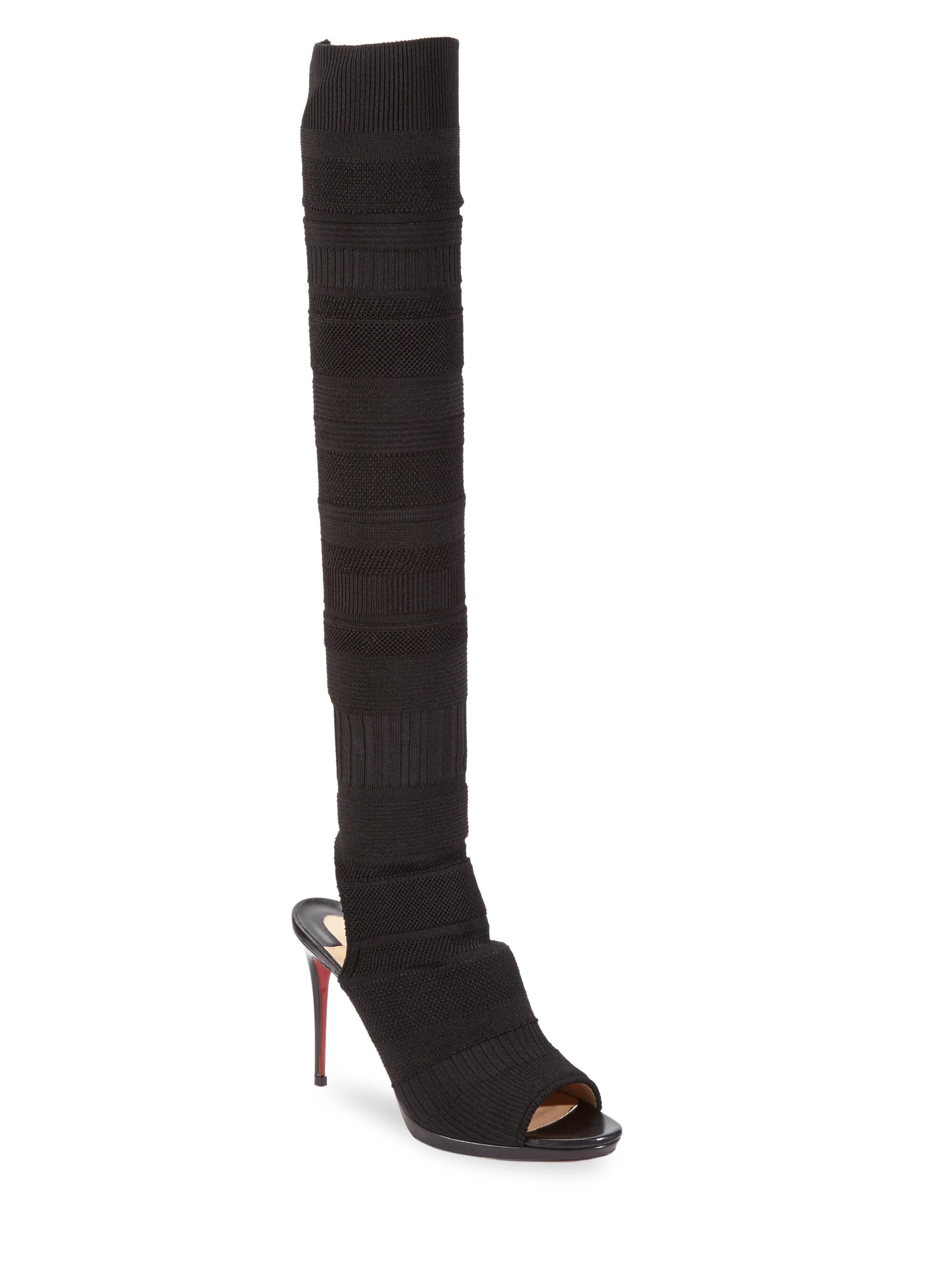 Christian Louboutin Cheminetta 120 Knee-high Peep-toe Boots in Black | Lyst