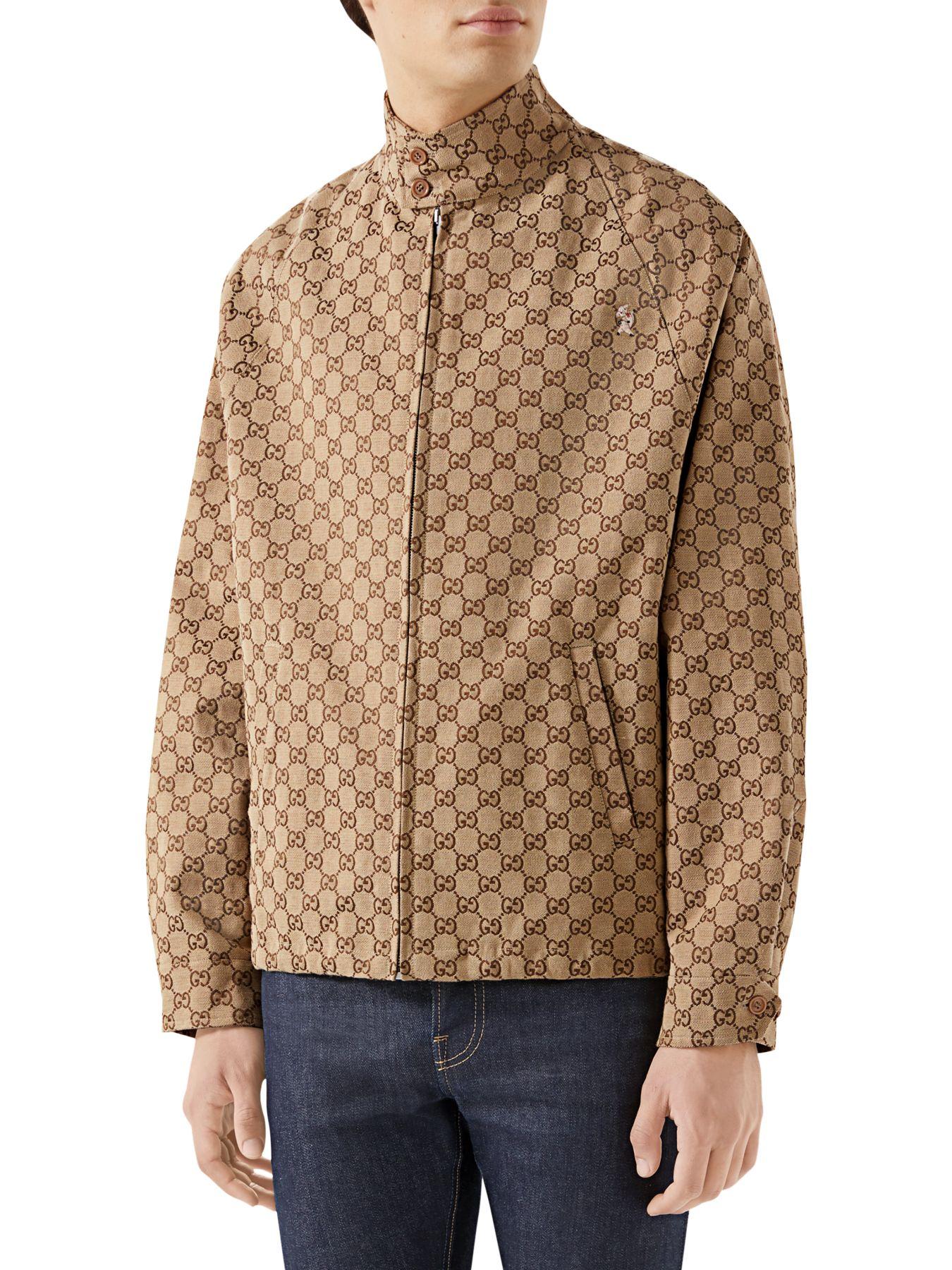 Gucci Gg-jacquard Canvas Bomber Jacket in Natural for Men | Lyst