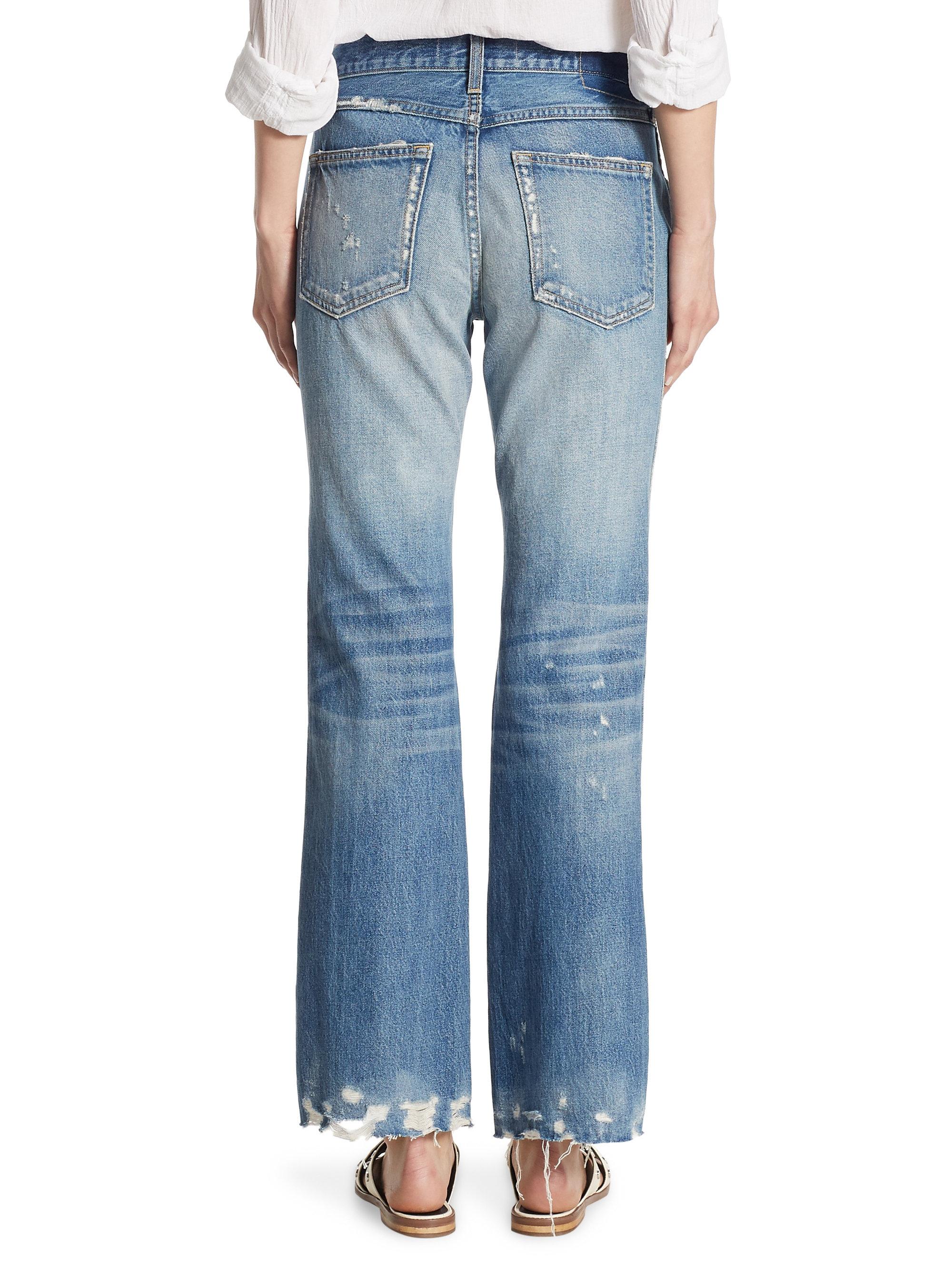 AMO Bootcut Frayed Hem Jeans in Blue | Lyst