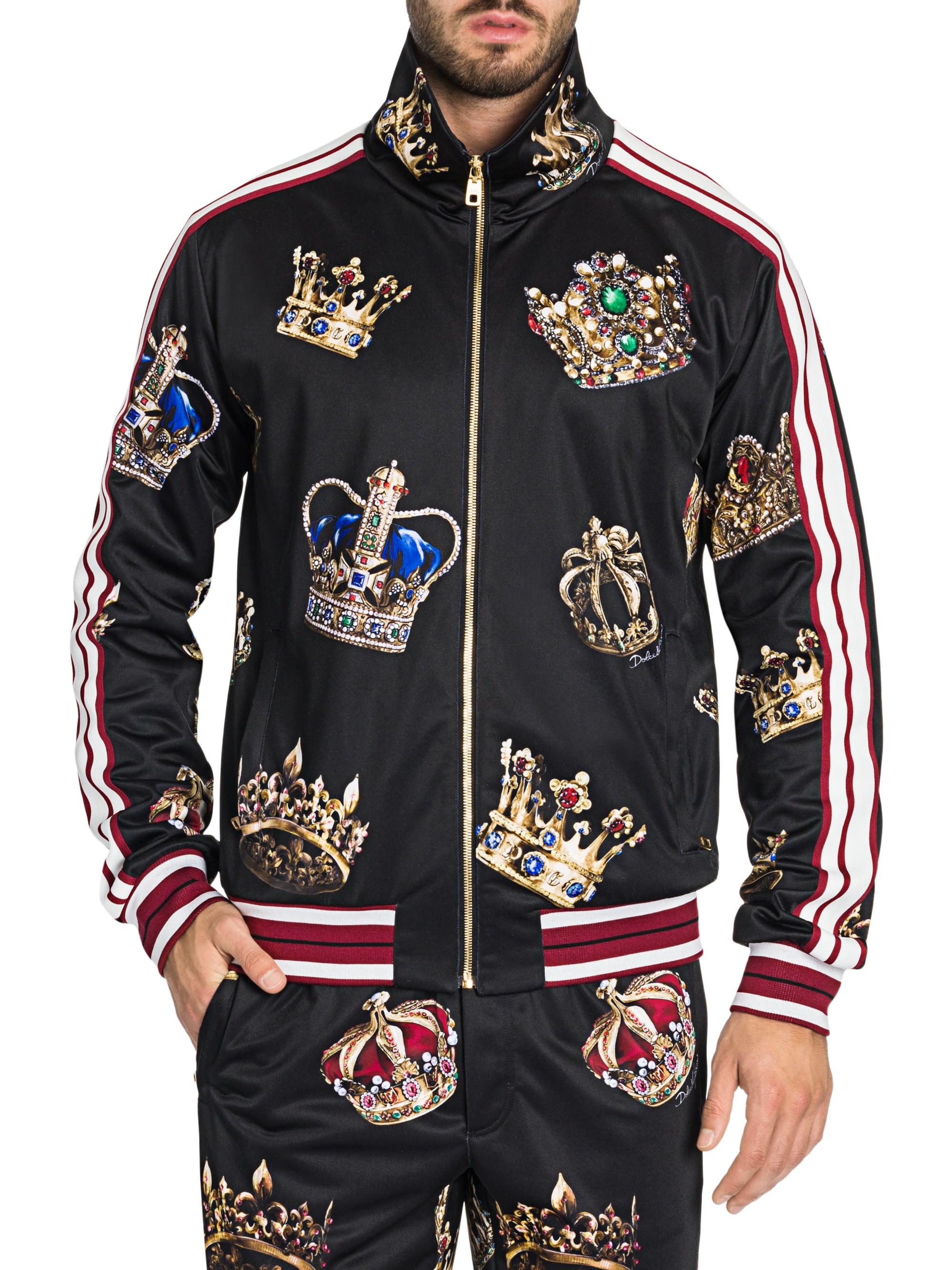 Dolce & Gabbana Black velvet logo crown track jacket Size 48