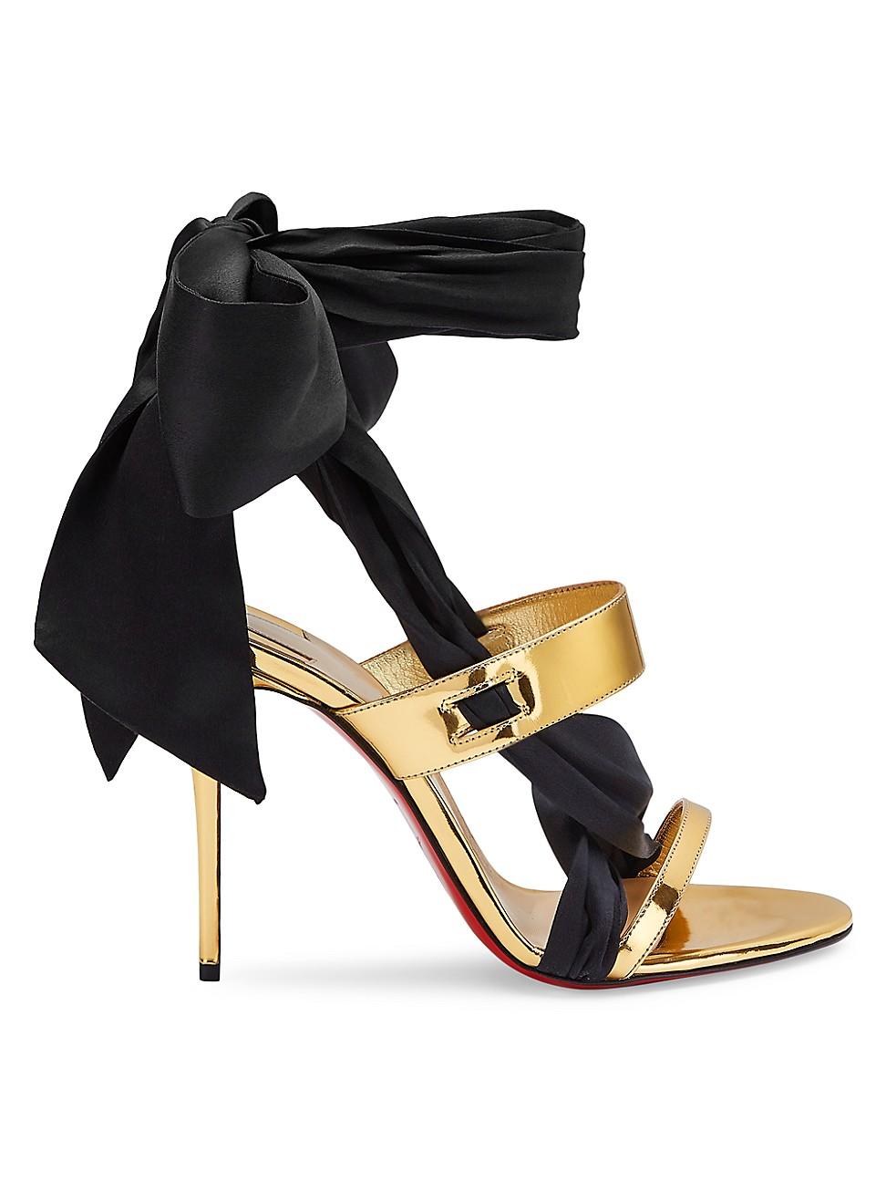 Christian Louboutin Foulard Cheville Satin Ankletie Sandals in Gold
