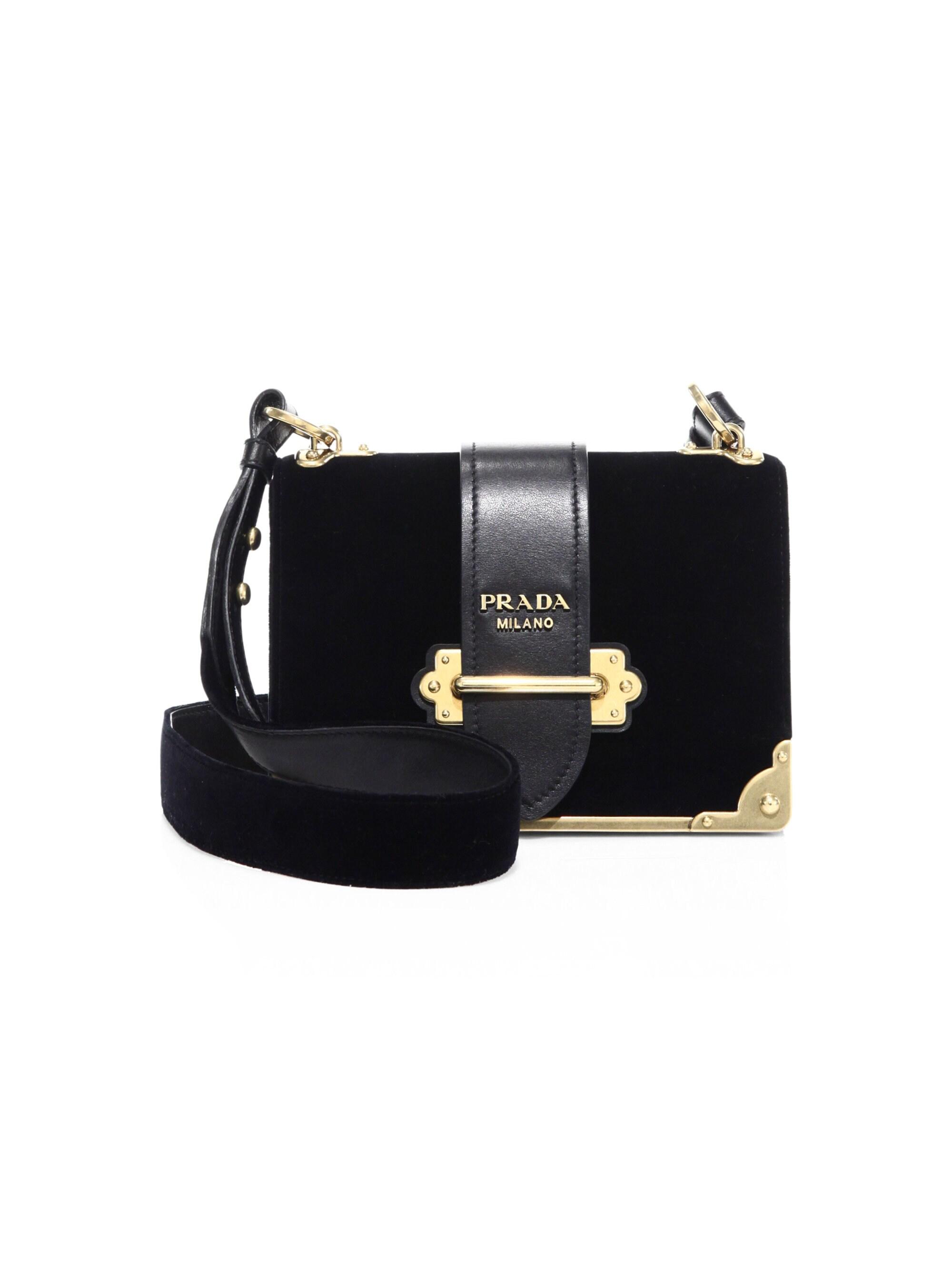 Prada Cahier Velvet & Leather Shoulder Bag in Nero (Black) | Lyst