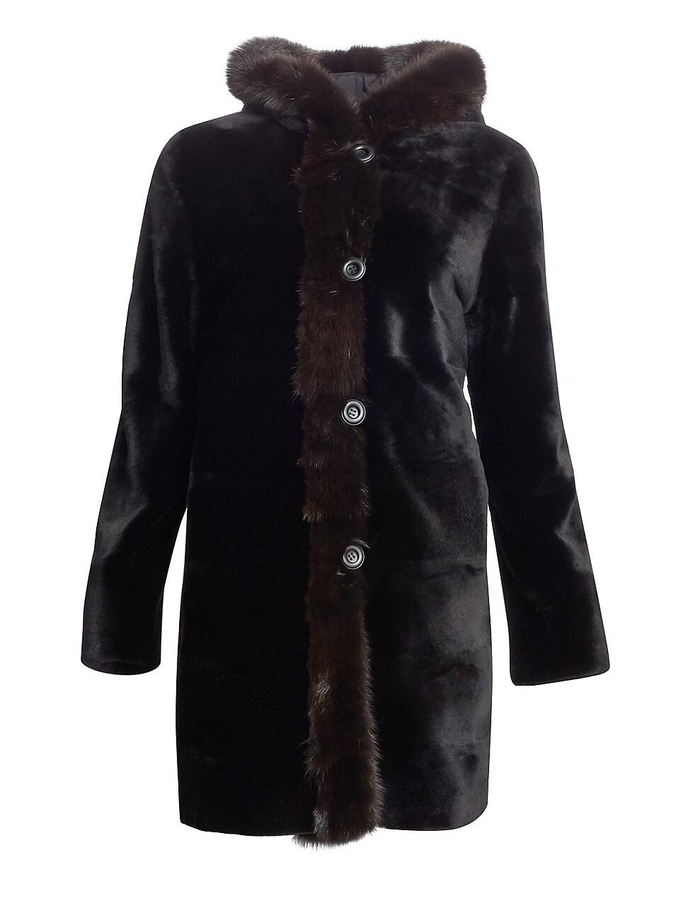 Saks Fifth Avenue Reversible Hooded Mink & Sable Fur Coat in Black | Lyst