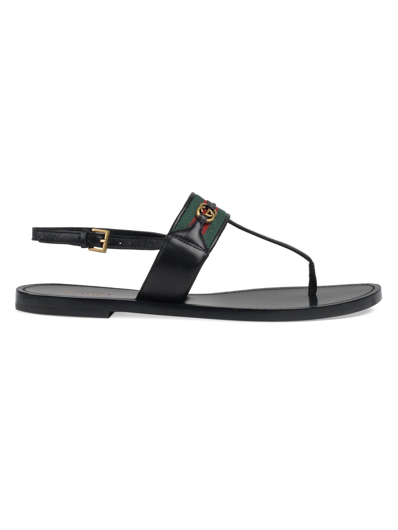 gucci web & leather thong sandals
