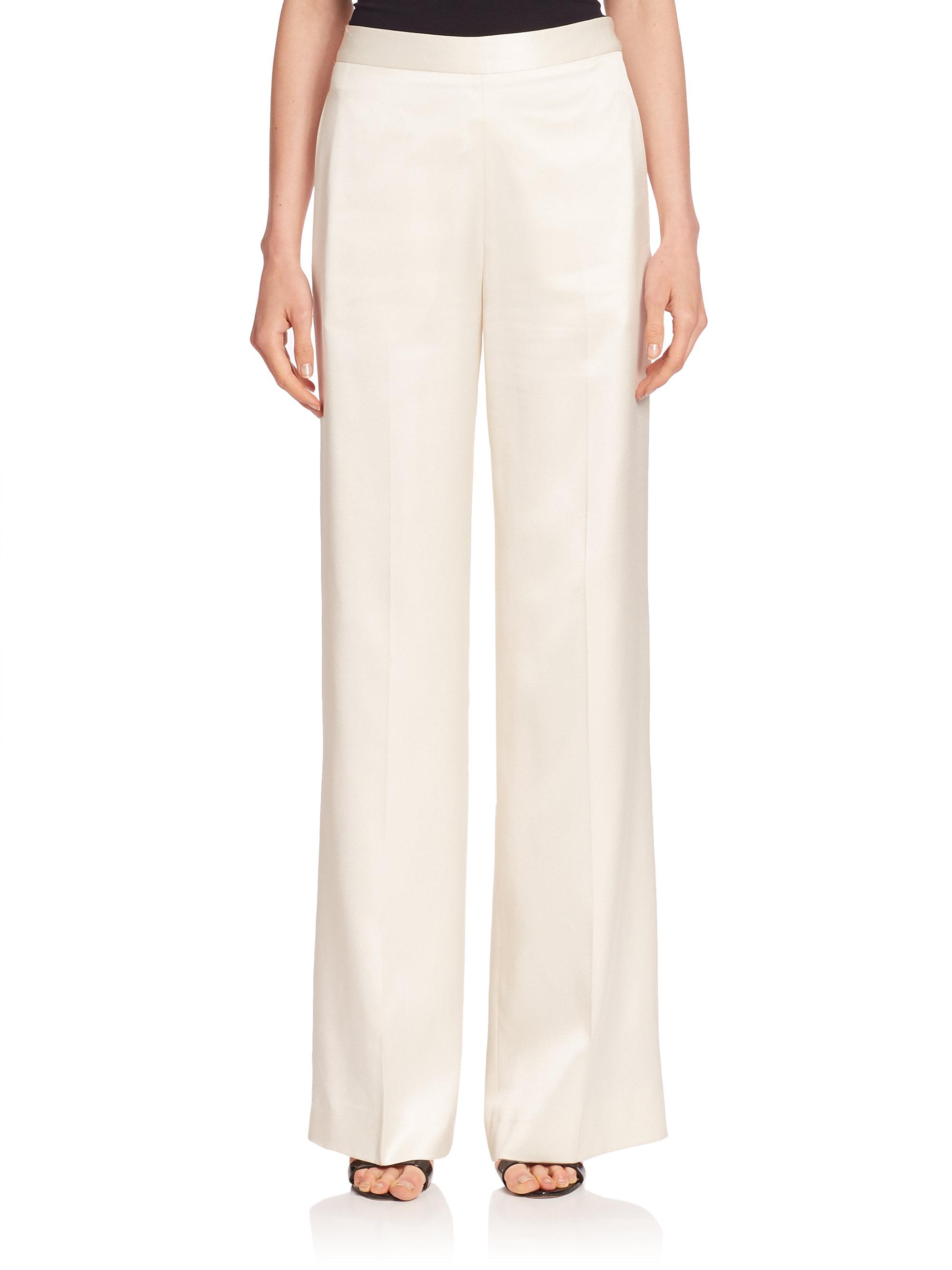 Victoria Beckham Silk Wide-leg Pants in Ivory (White) - Lyst