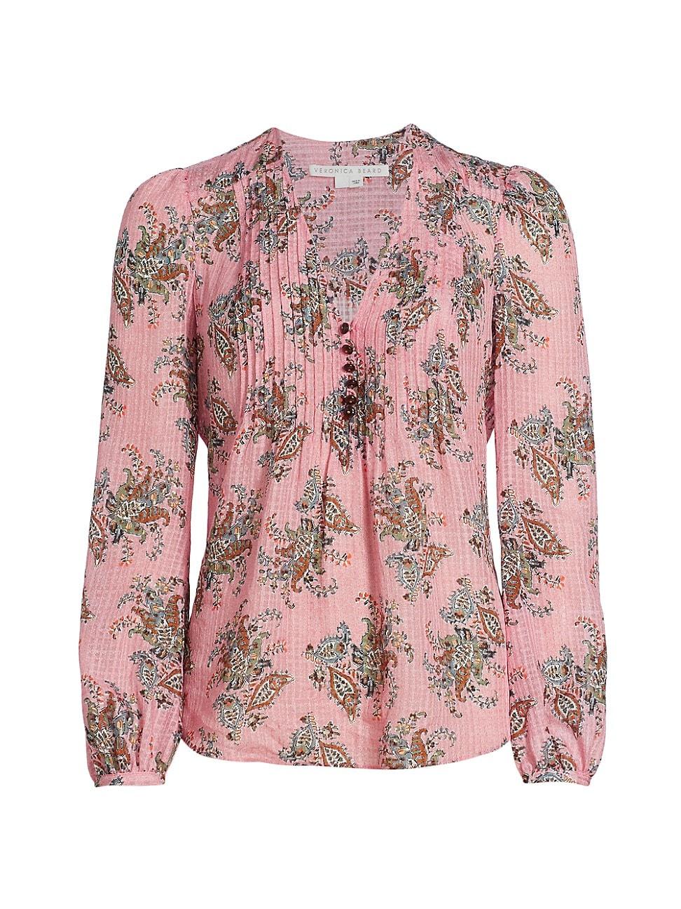 Veronica Beard Lowell Pleated Paisley Blouse in Pink | Lyst