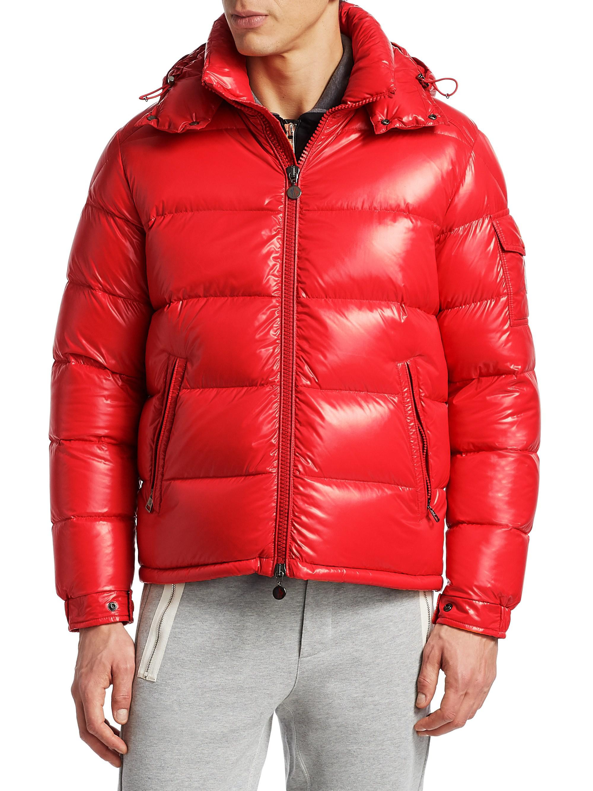 Moncler Synthetic Maya Hooded Puffer Jacket in Red for Men - Lyst