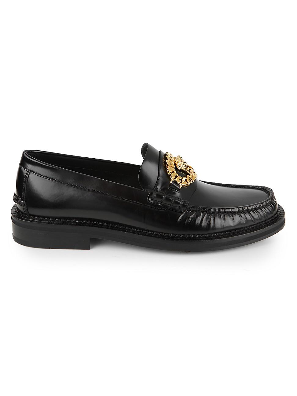 Versace Medusa Matte Leather Loafers in Black Gold (Black) for Men | Lyst