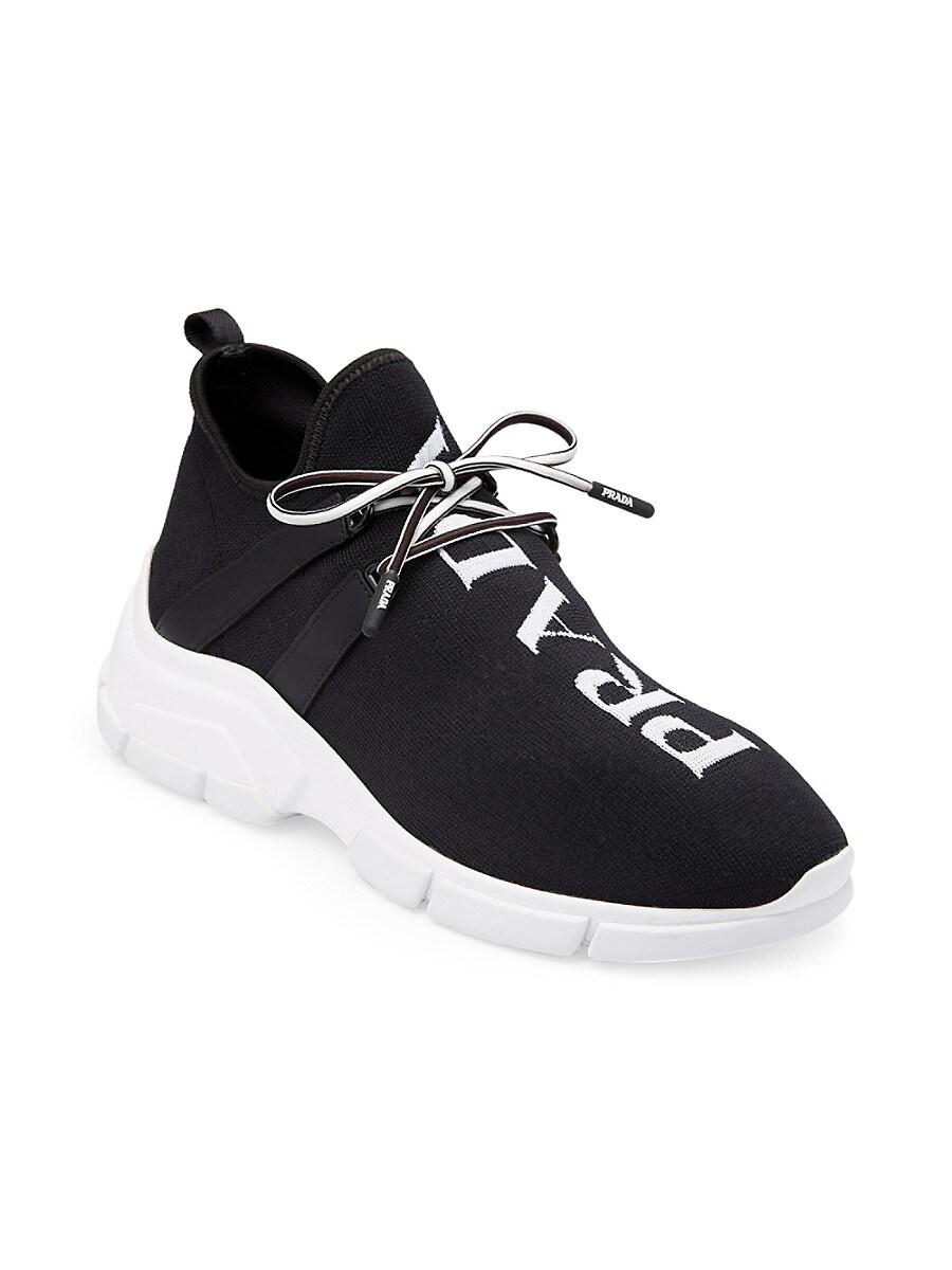 Prada Logo Knit Sneakers in Black/White (Black) - Save 67% | Lyst