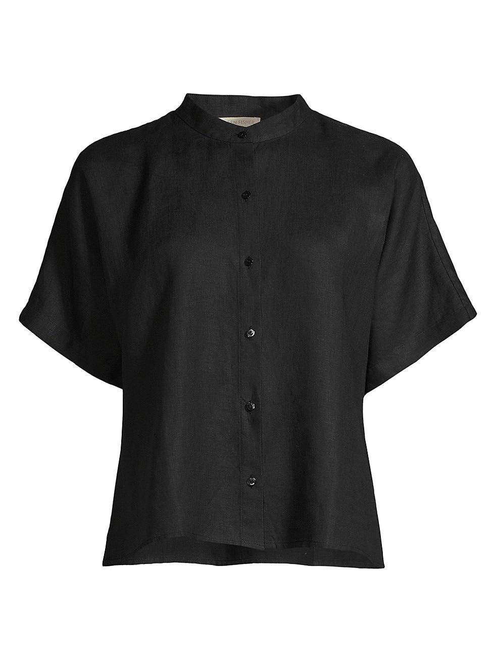 Eileen Fisher Mandarin Collar Shirt in Black Lyst
