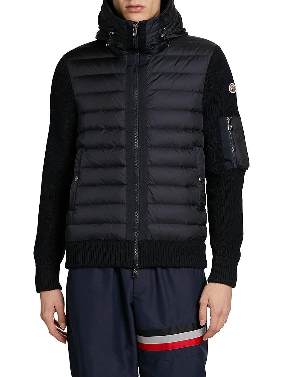 Moncler Wool-blend Knit-sleeve Quilted Jacket in Blue for Men | Lyst