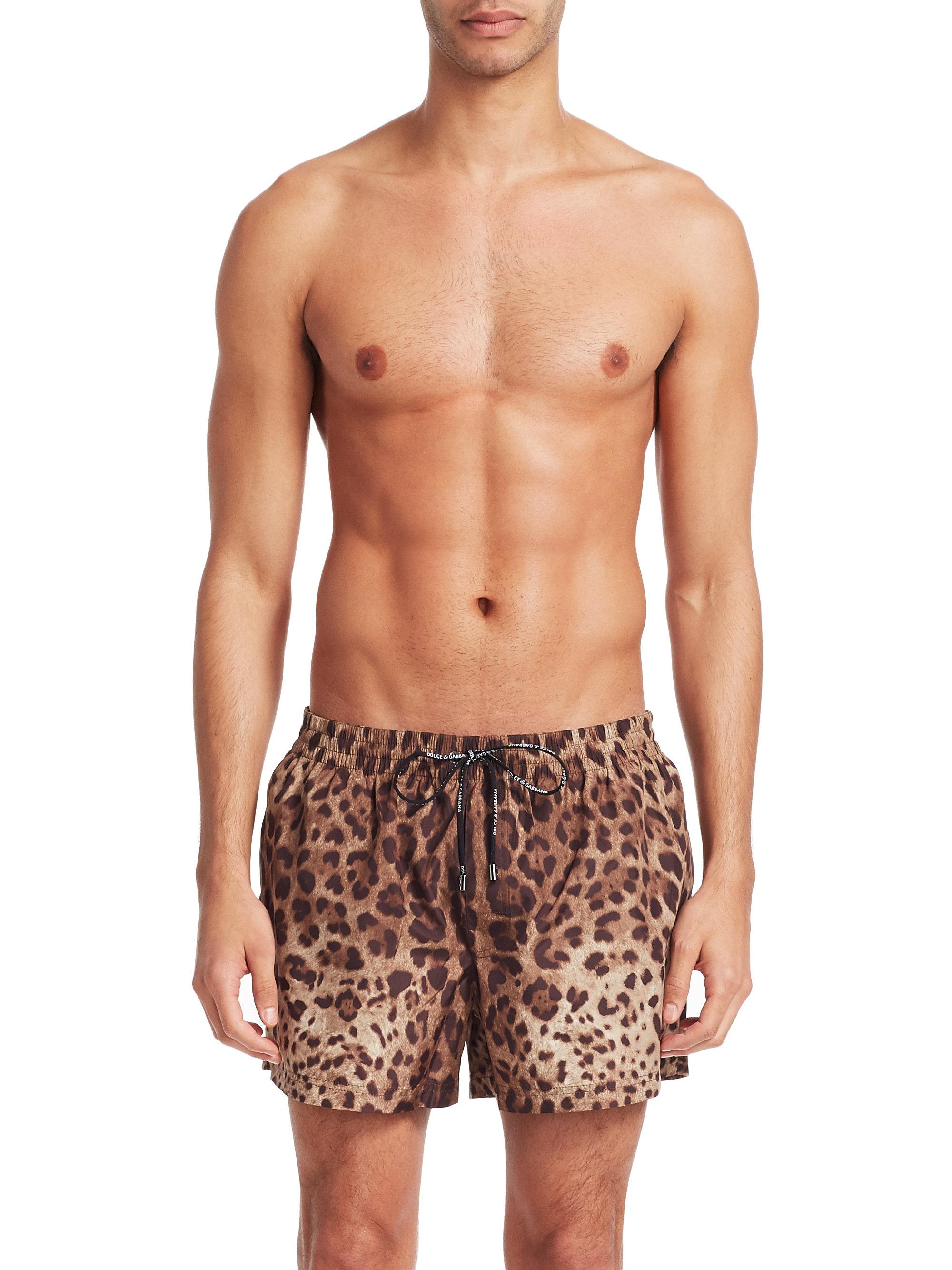 mens leopard swim trunks