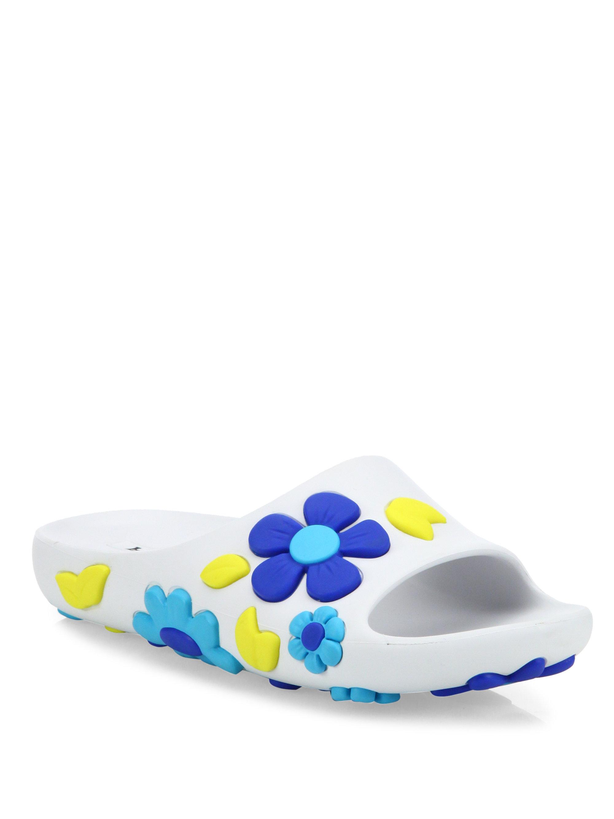 Prada Flower Rubber Slides in Blue | Lyst