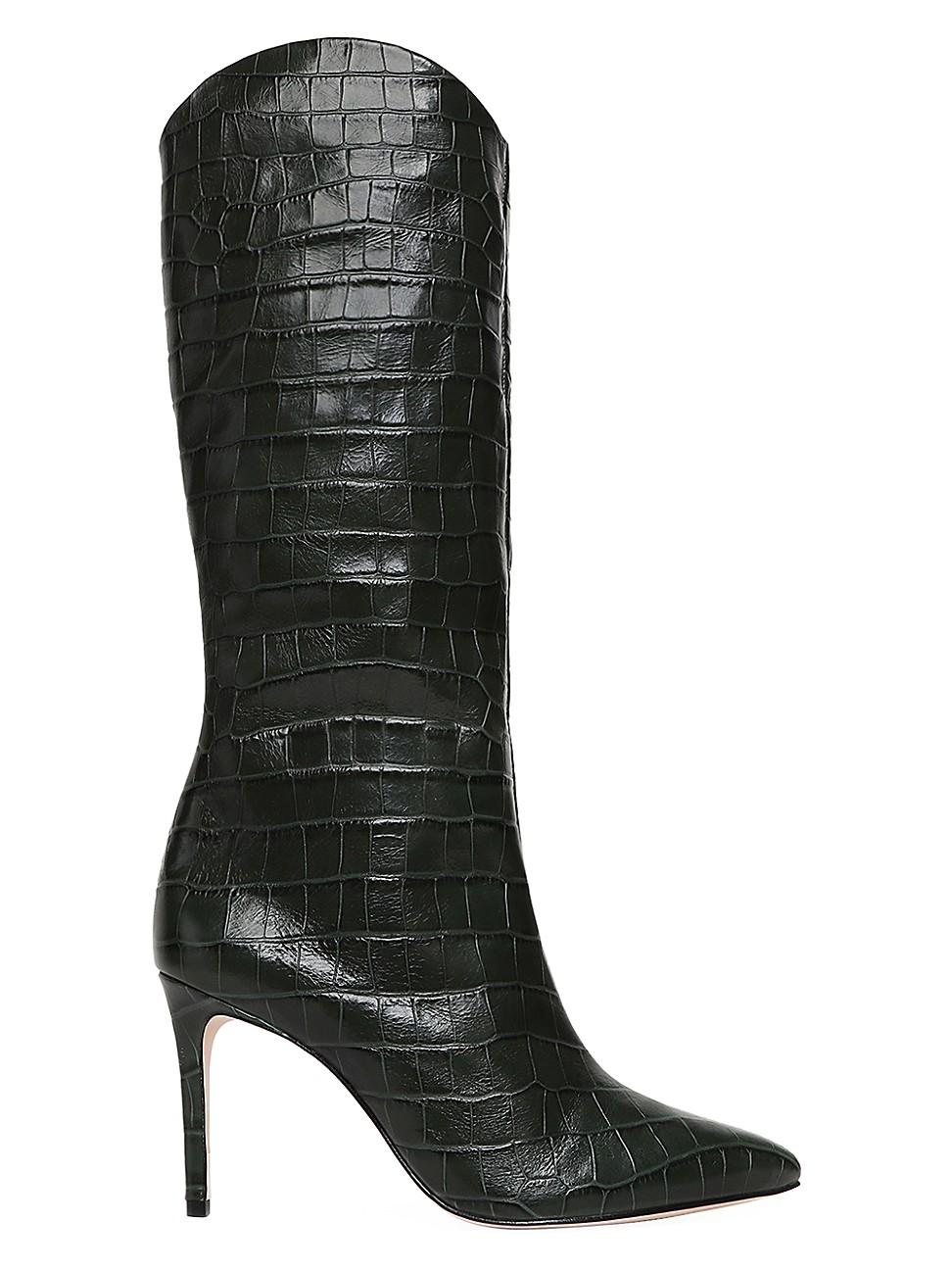 Schutz Maryana Knee-high Croc-embossed Leather Boots in Deep Green ...